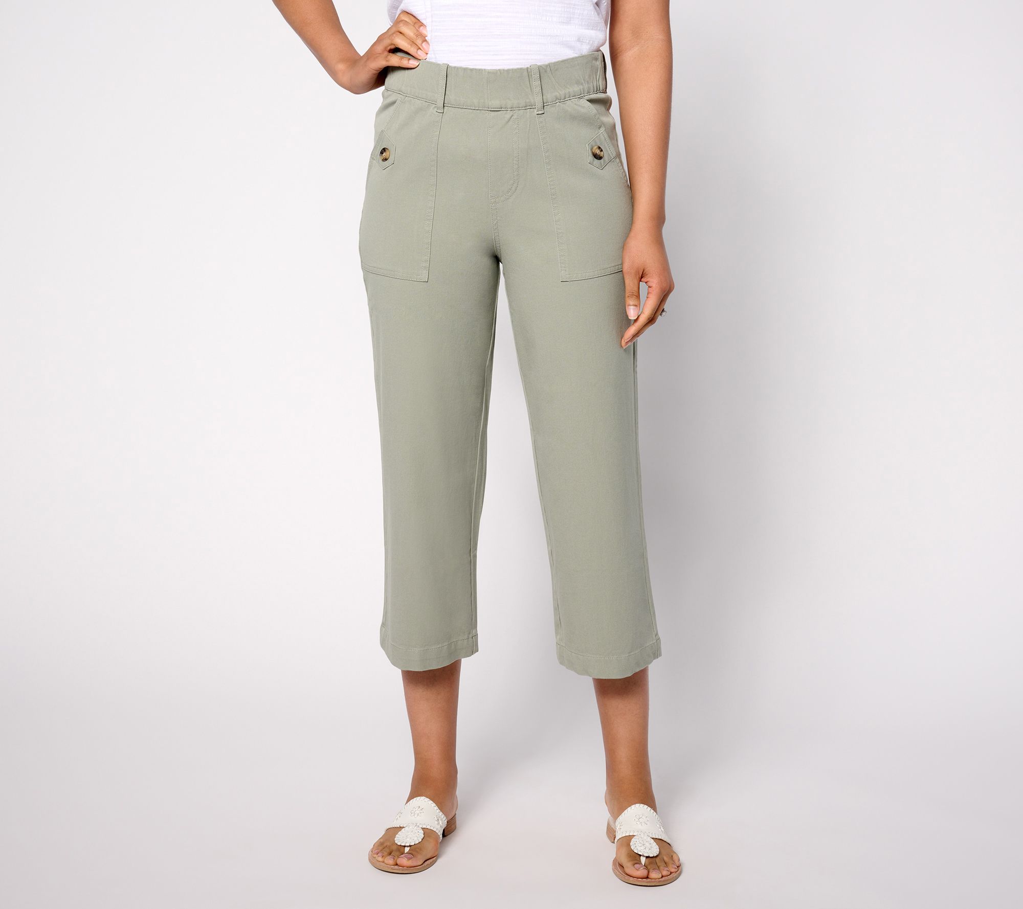 AnyBody Petite All-Stretch Twill Wide Leg Cropped Pants