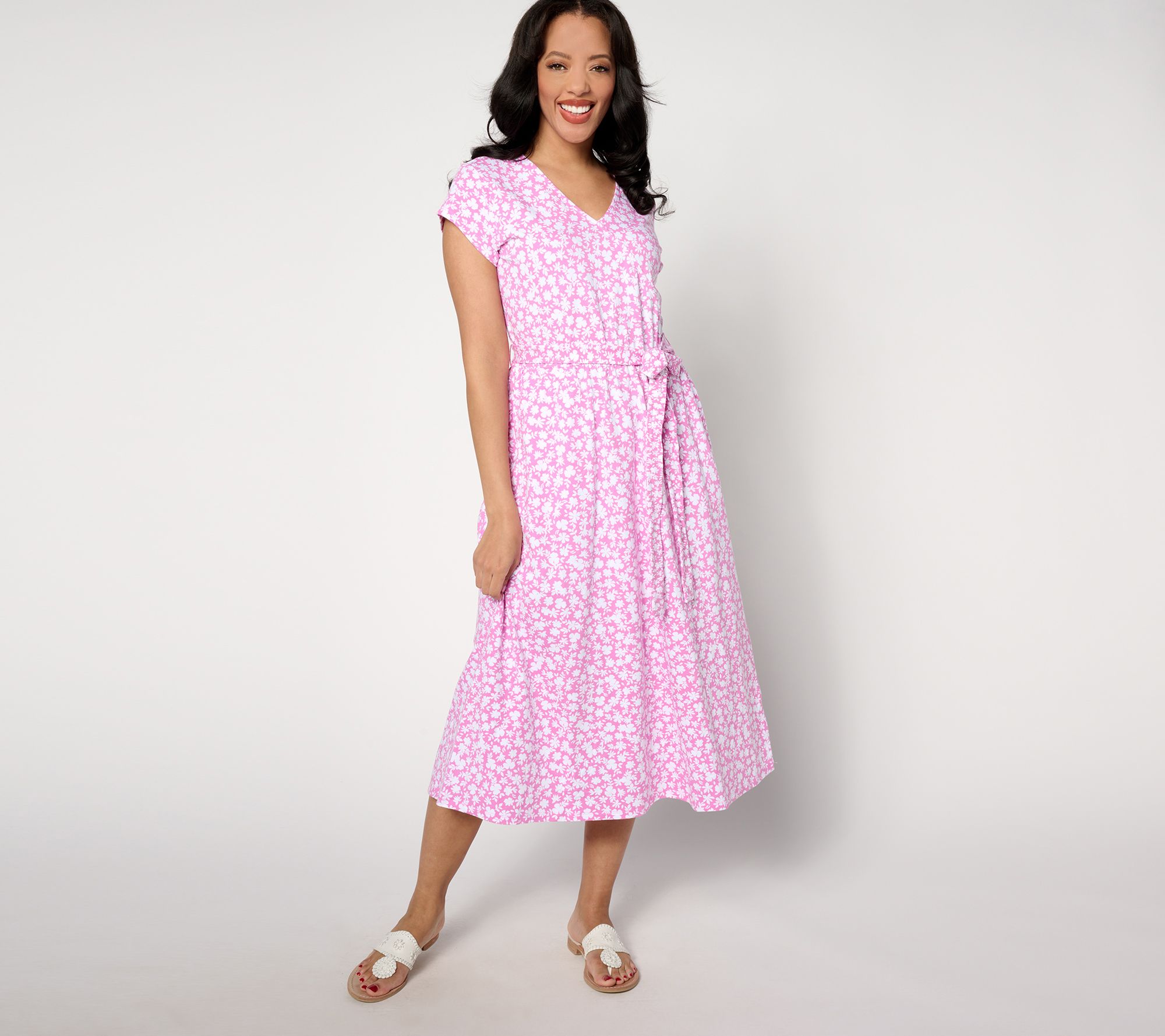 Denim & Co. Regular Favorite Jersey Faux Wrap Cap Slv Midi Dress