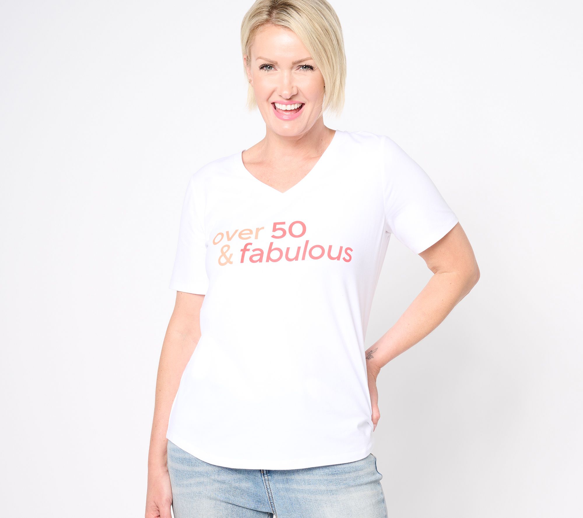 "As Is" Over 50 and Fabulous Short Sleeve Graphic Knit Top