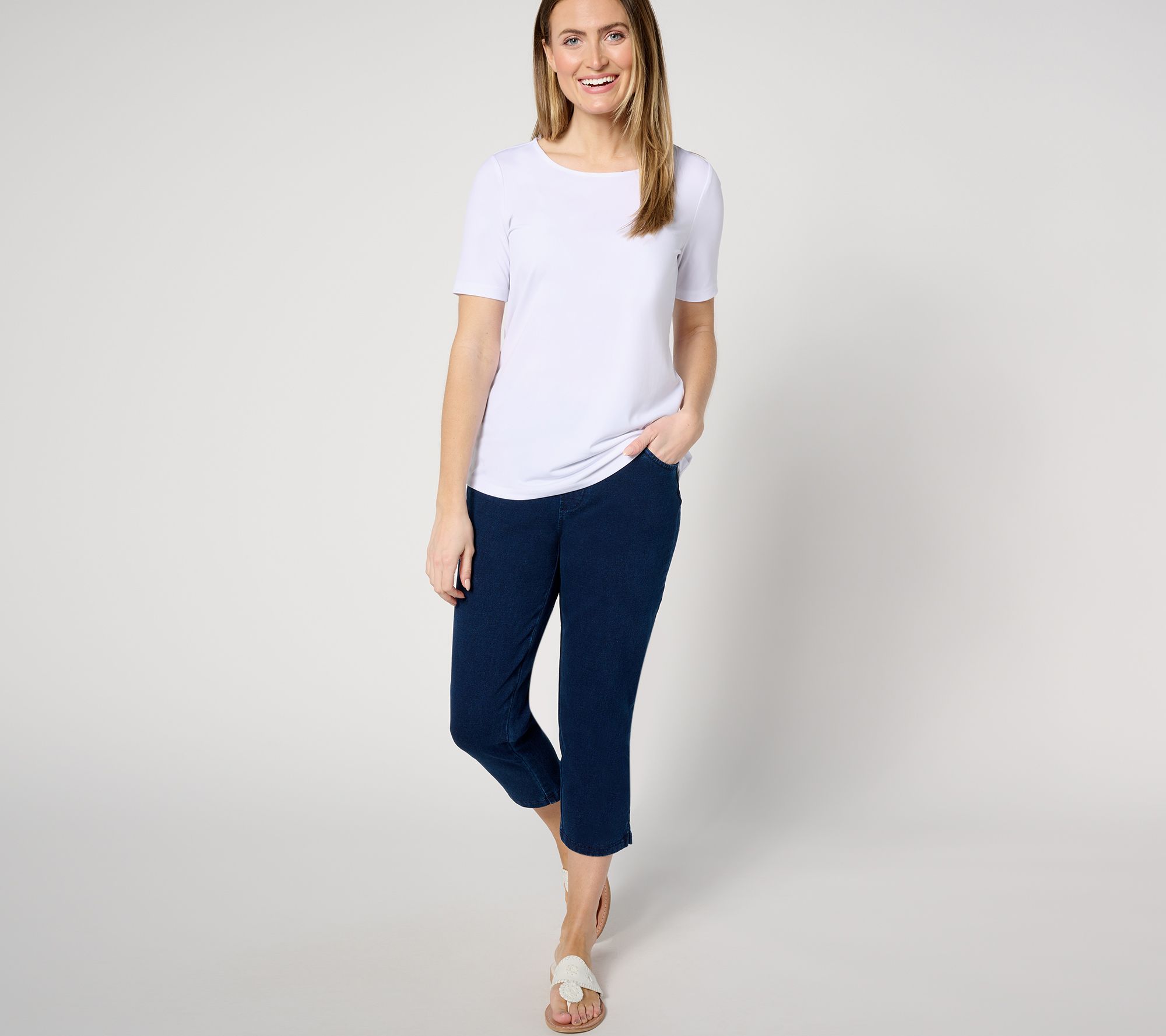 Quacker Factory DreamJeannes Flat Waistband Crop Pants - QVC.com