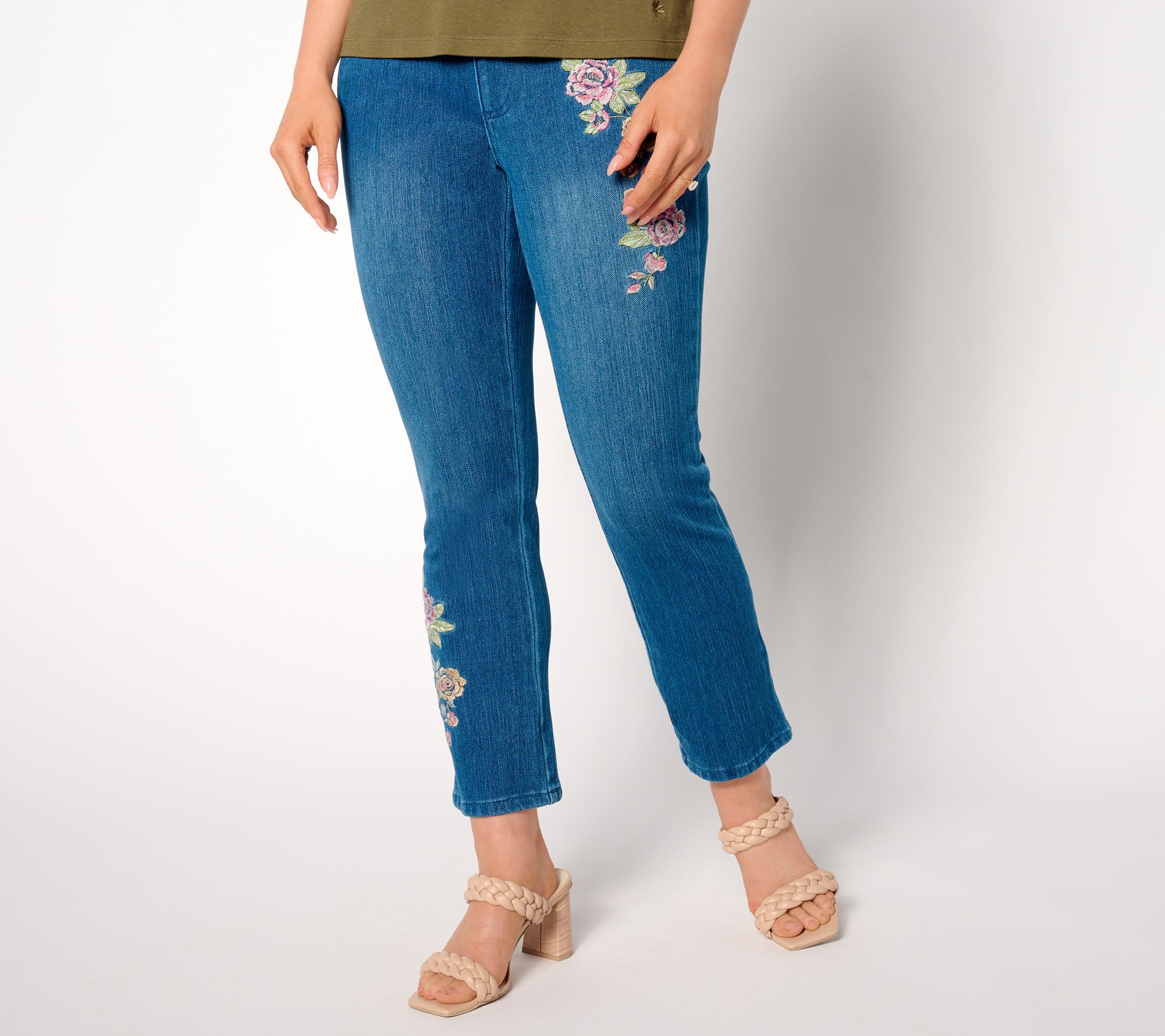 Belle by Kim Gravel Pet Flexibelle Floral Straight Leg Ankle Jeans