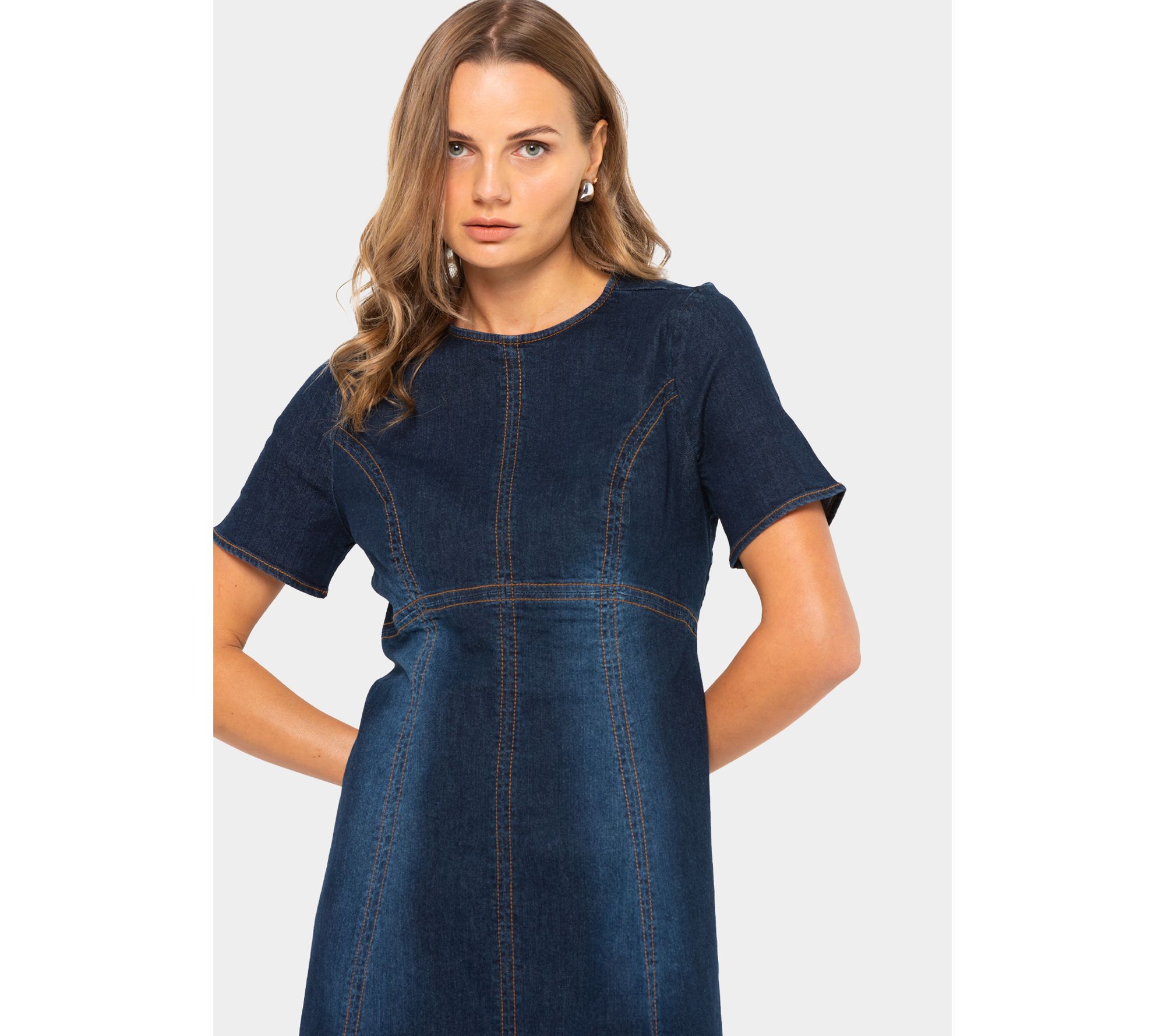 Peace Love World Denim Crew Neck Short Sleeve Midi Dress - QVC.com