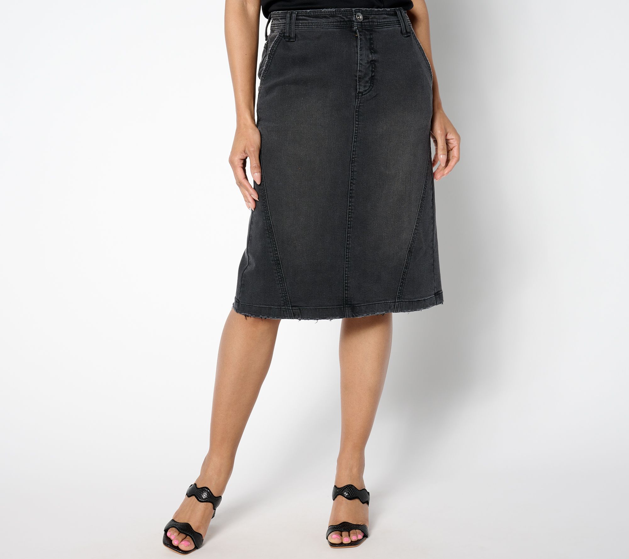 LOGO by Lori Goldstein Petite Knee Length Denim Skirt