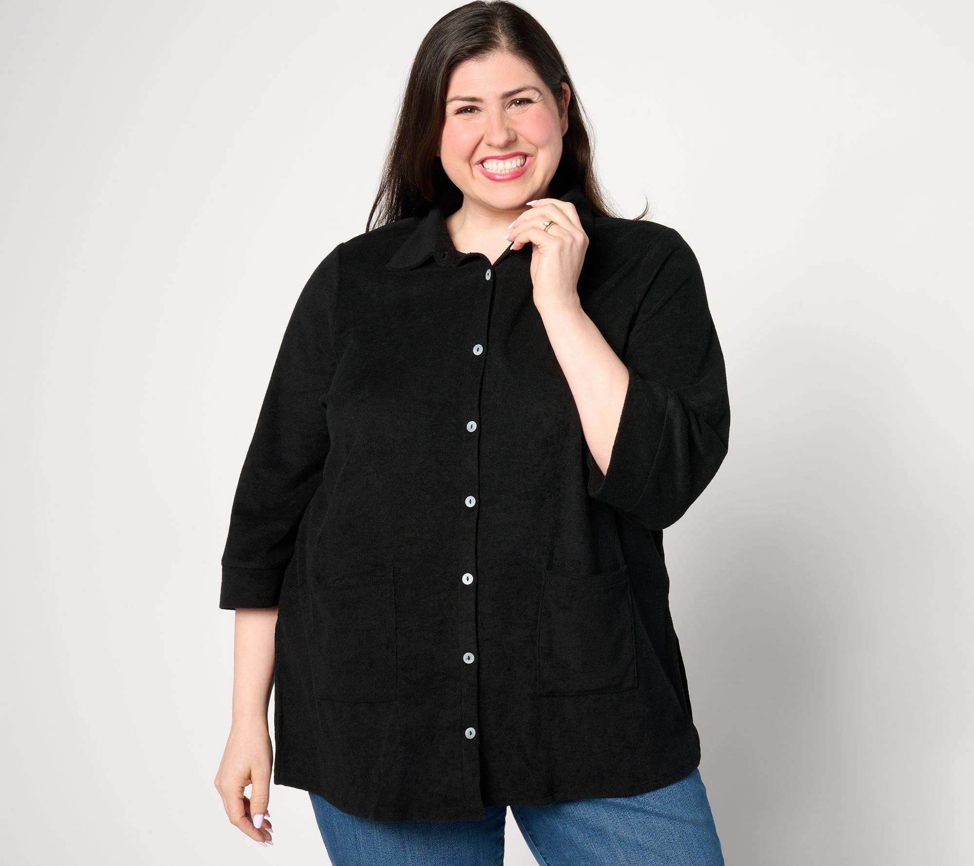 "As Is" Belle Beach by Kim Gravel Poolside Terry Button Front Cover Up