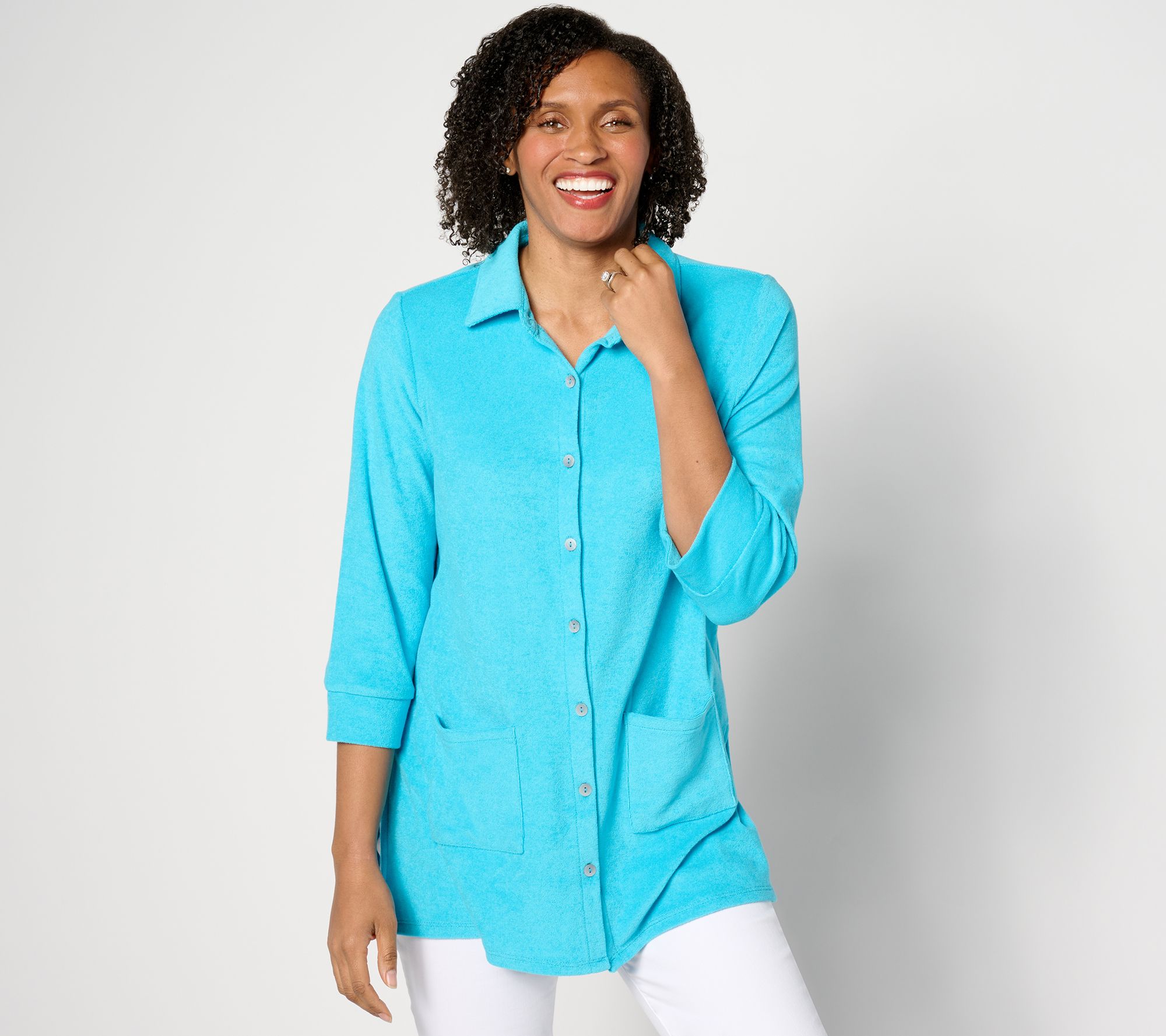 "As Is" Belle Beach by Kim Gravel Poolside Terry Button Front Cover Up