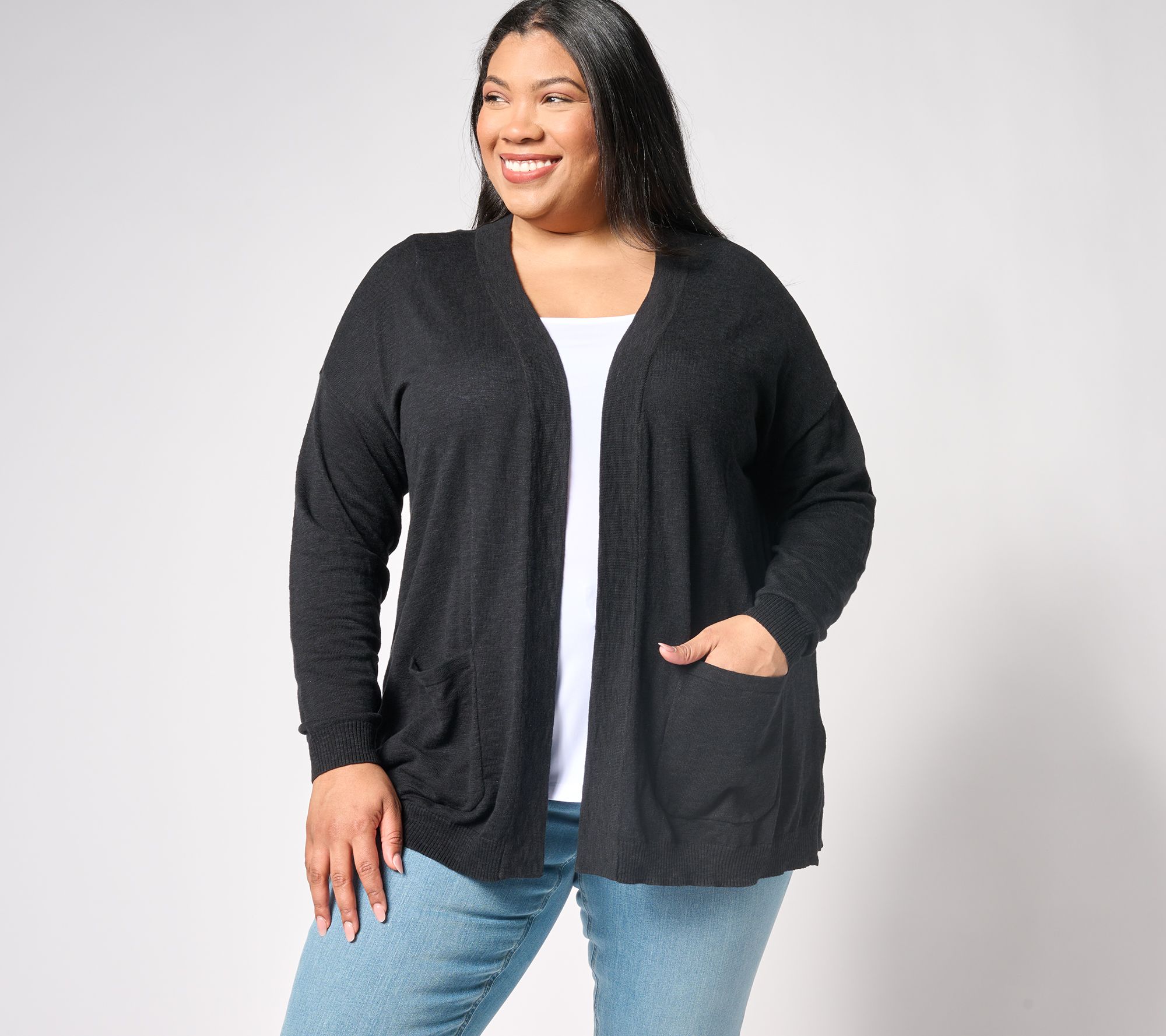 "As Is" Denim & Co. By the Beach Sweater Cardigan with Pockets