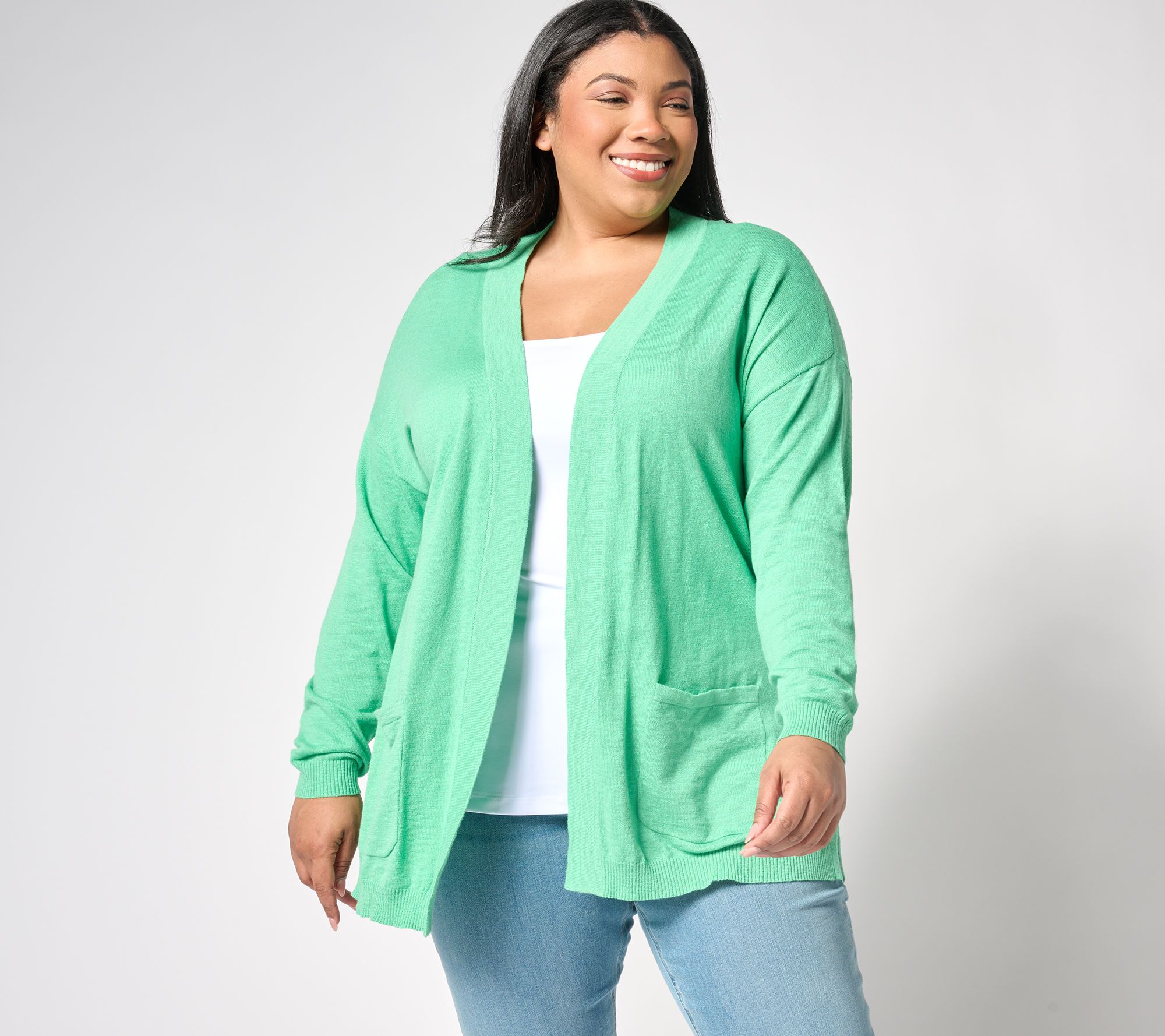 "As Is" Denim & Co. By the Beach Sweater Cardigan with Pockets