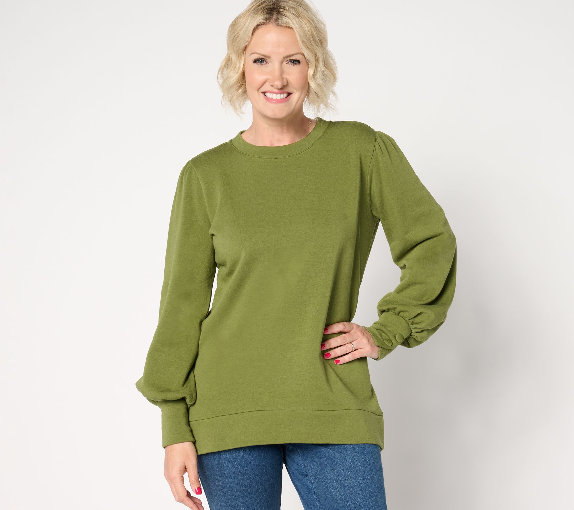 Belle by Kim Gravel TripleLuxe Fleece Button Sleeve Top