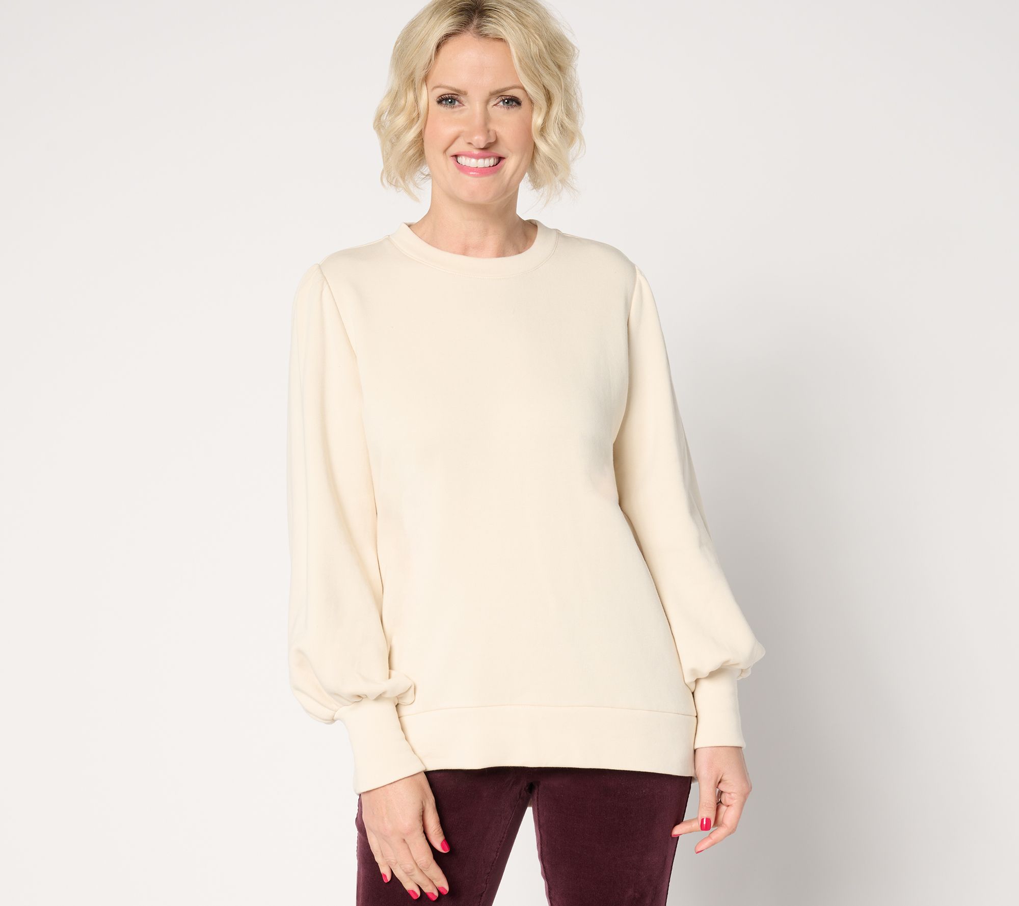 Belle by Kim Gravel TripleLuxe Fleece Button Sleeve Top