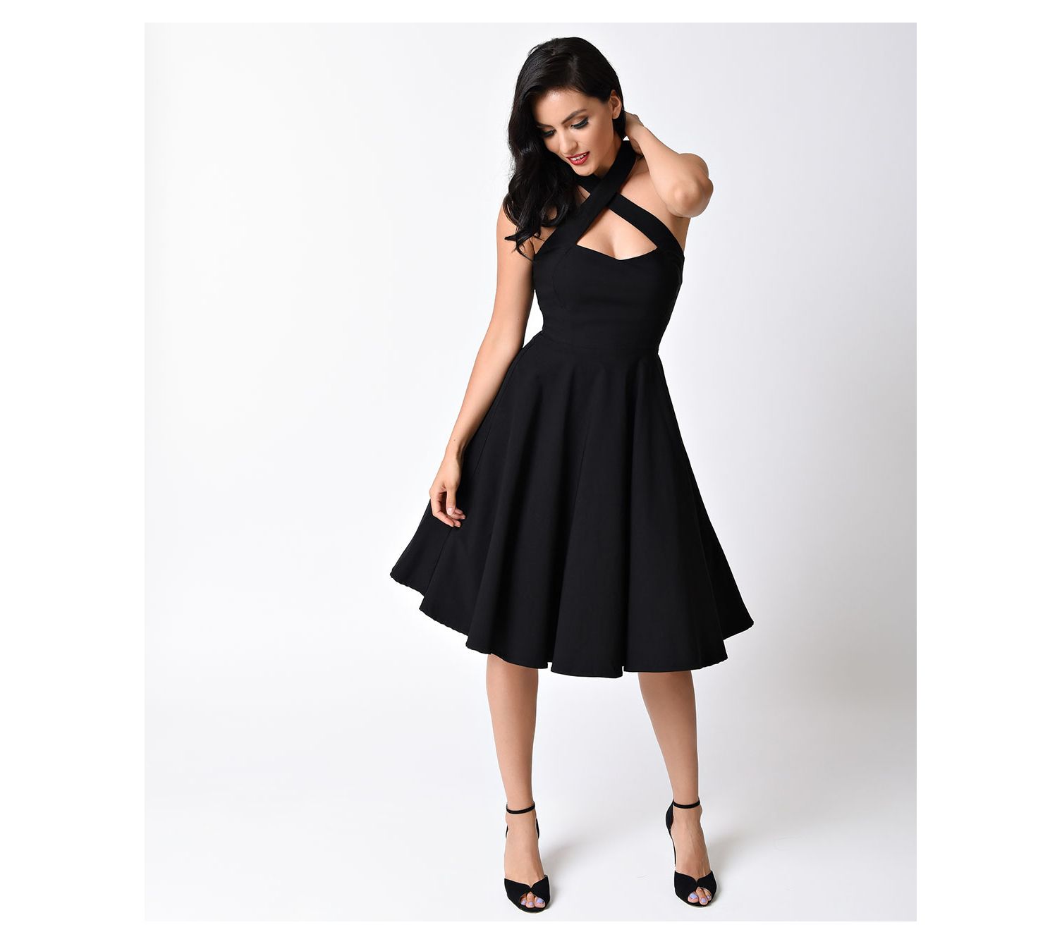 Unique Vintage Rita Criss Cross Halter Flare Dress