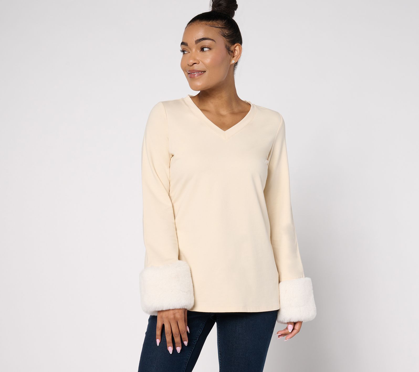 Jingle Belles by Kim Gravel Aspen Faux Fur Cuffed Top
