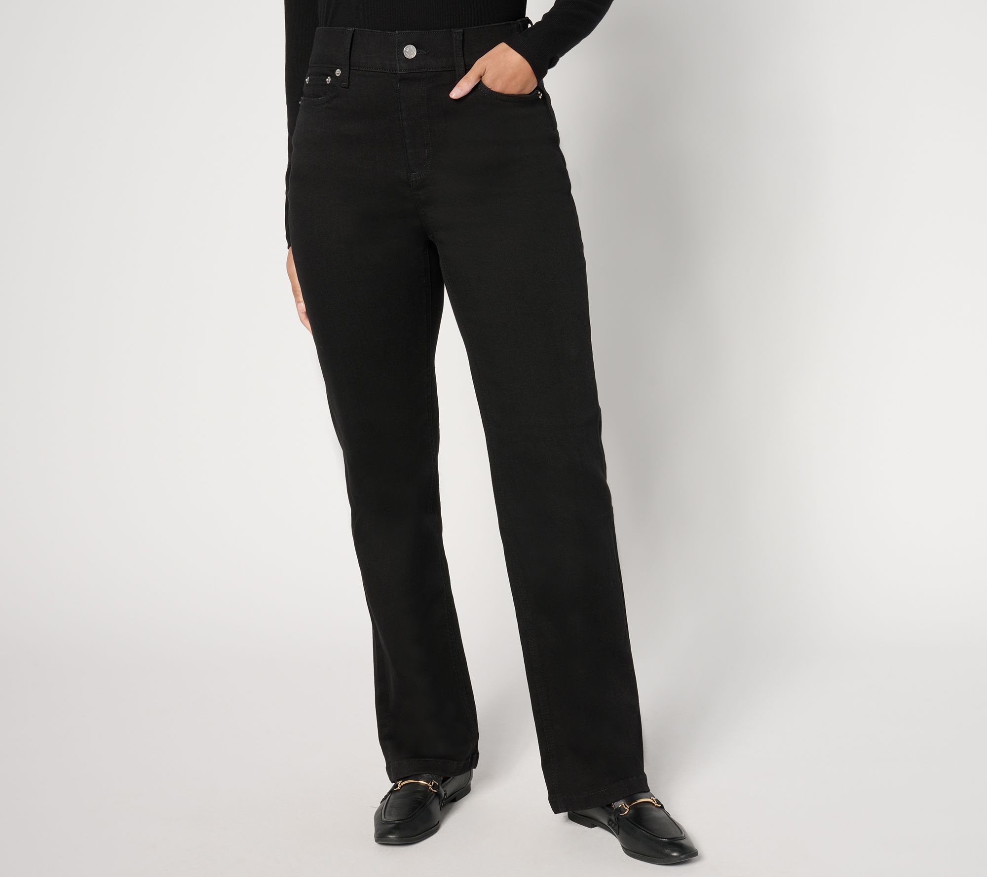 Denim & Co. Petite Black Easy Stretch Straight Leg Jeans