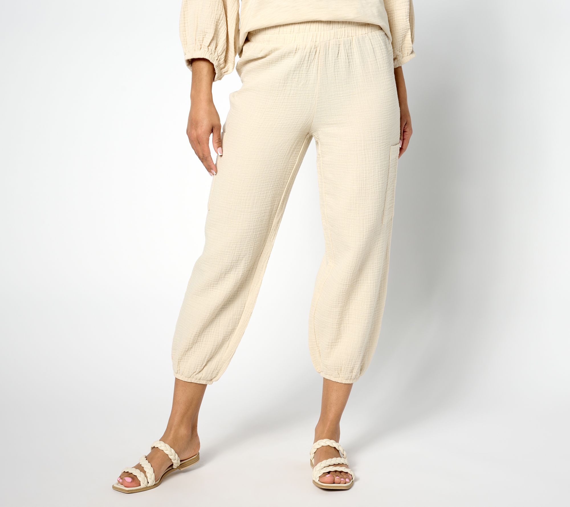 "As Is" Belle Beach by Kim Gravel Petite Gauze Utility Cropped Jogger