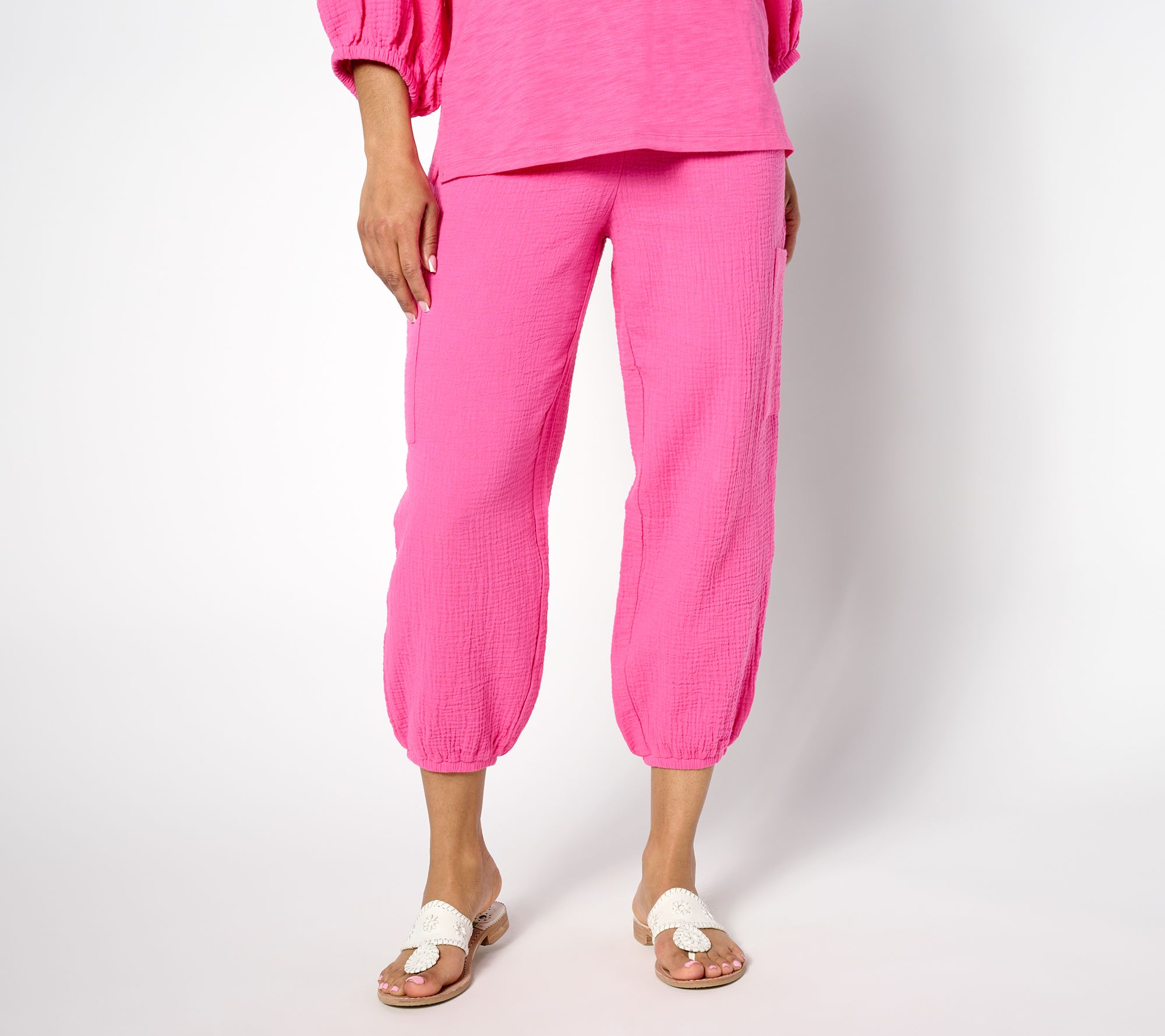 "As Is" Belle Beach by Kim Gravel Petite Gauze Utility Cropped Jogger