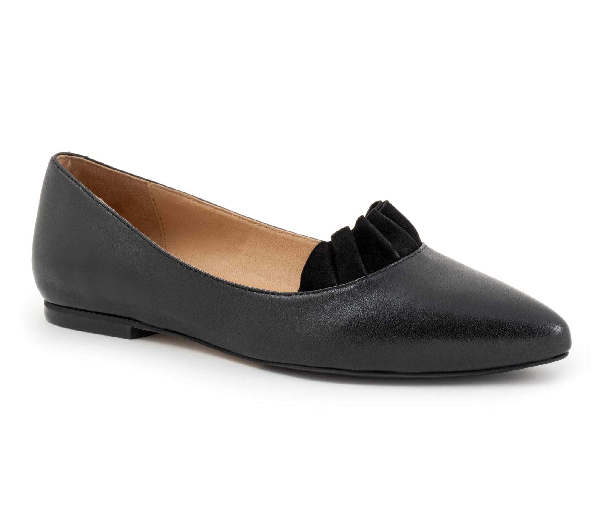 Trotters Elsie Leather Flat with Ruffle Detail