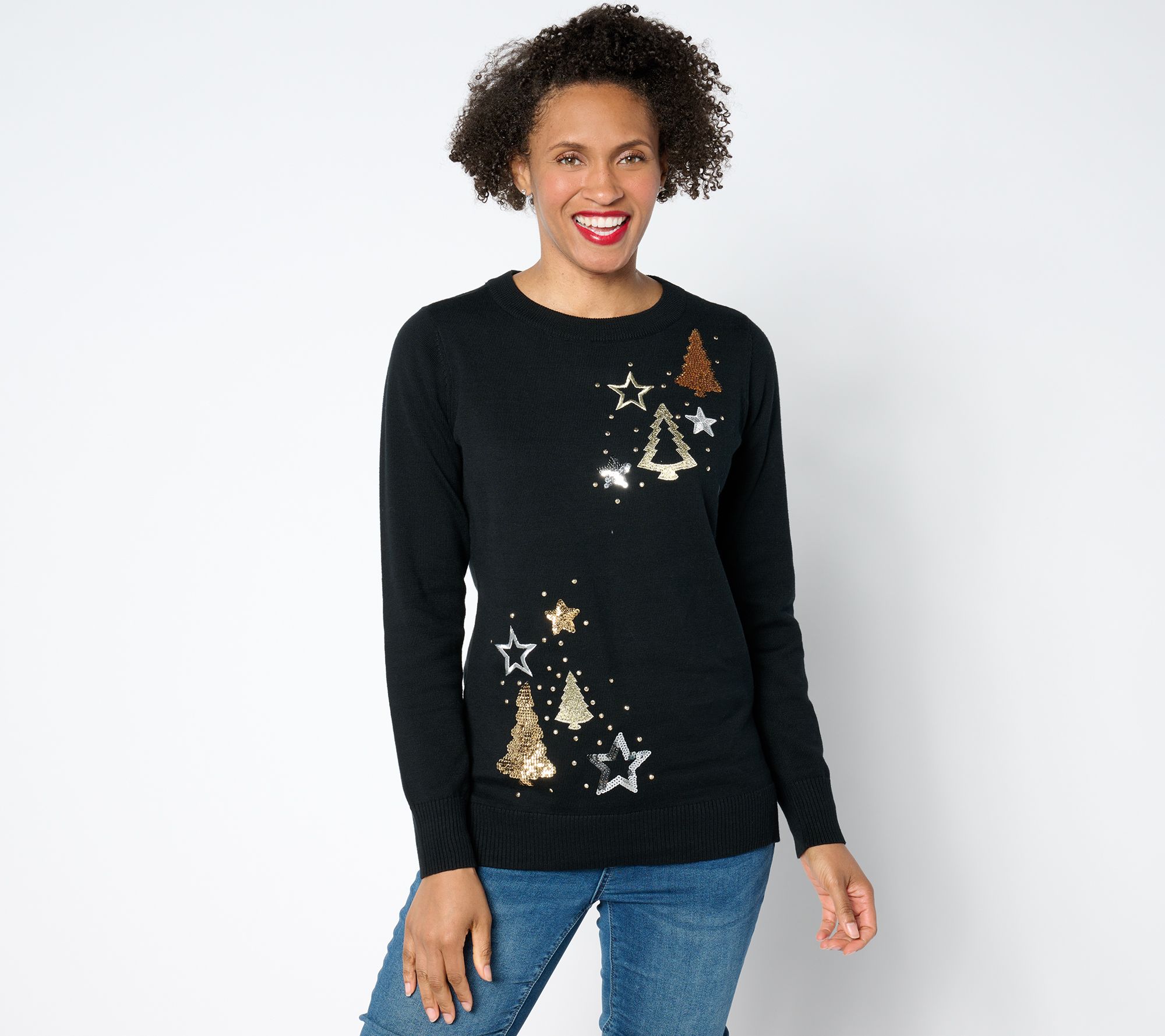 "As Is" Quacker Factory Starry Night Crew Neck Sweater