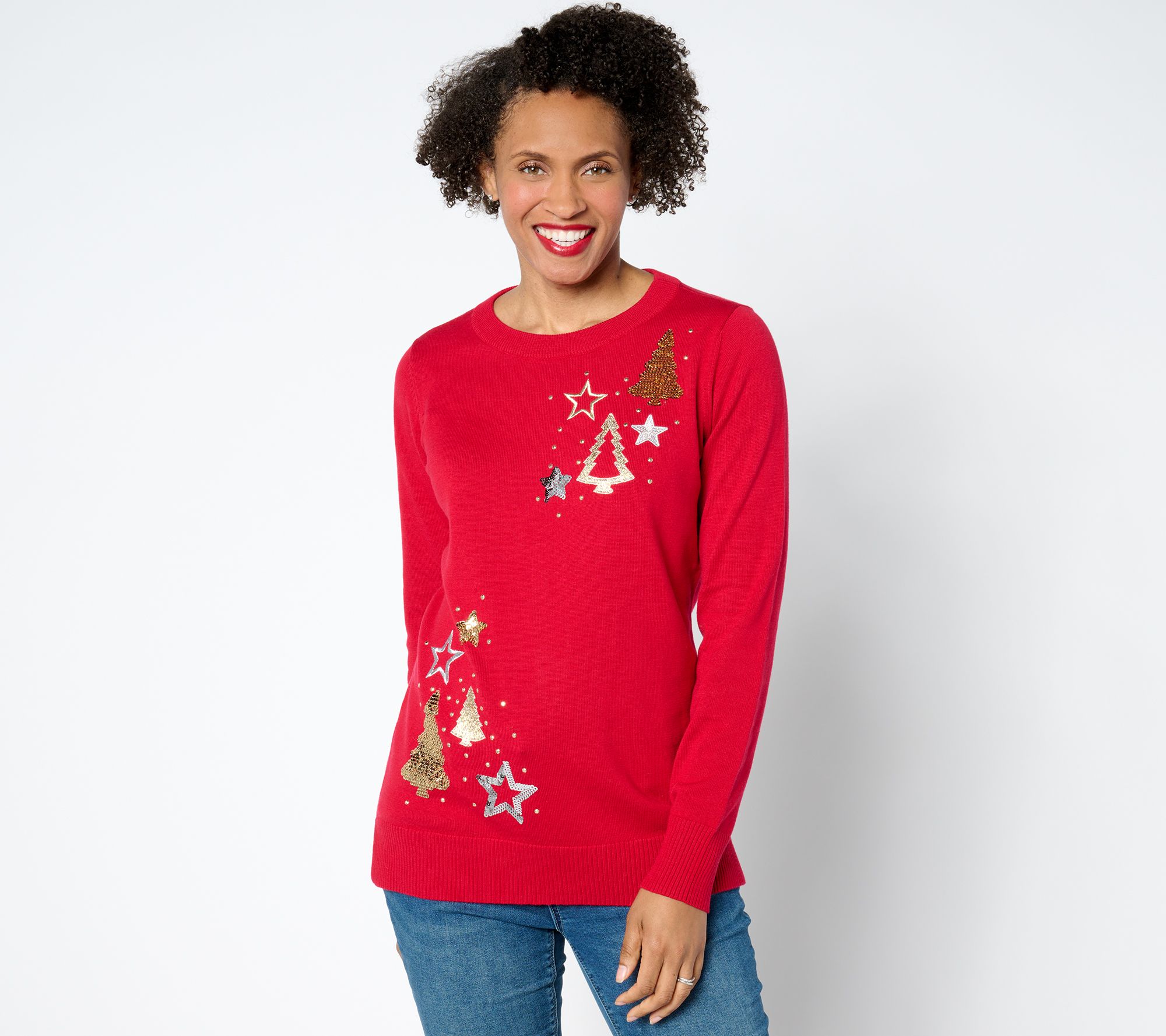 "As Is" Quacker Factory Starry Night Crew Neck Sweater