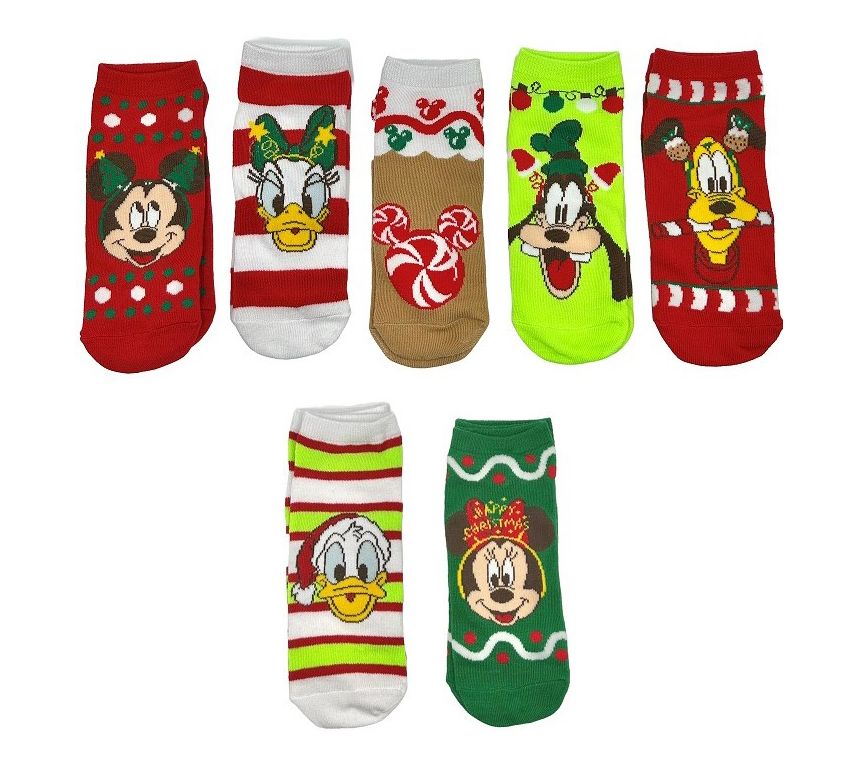 Disney Mickey & Friends No-Show Holiday Boxed 7 Pair Sock Set