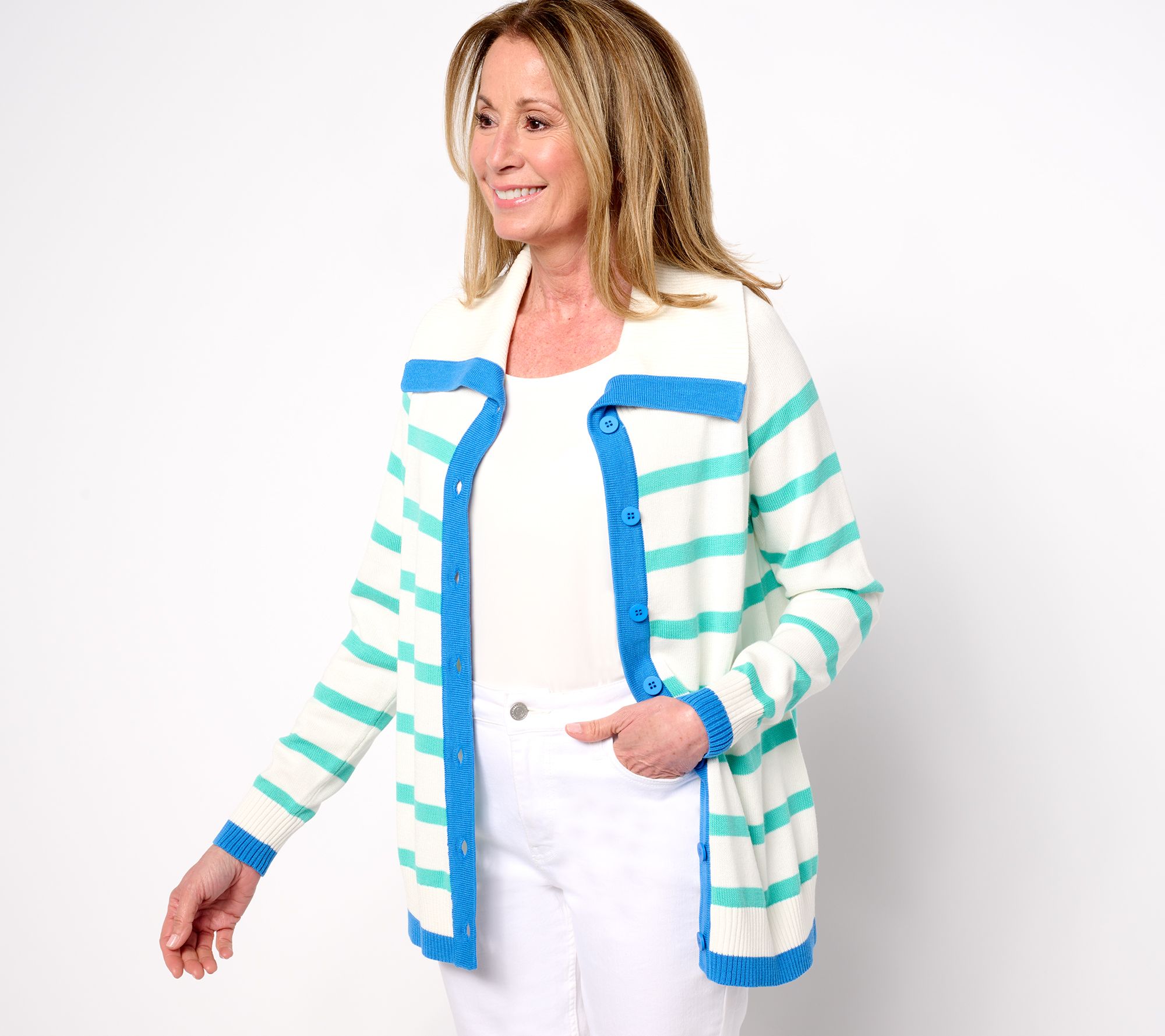 Belle by Kim Gravel Sailor Collar Striped Cardigan
