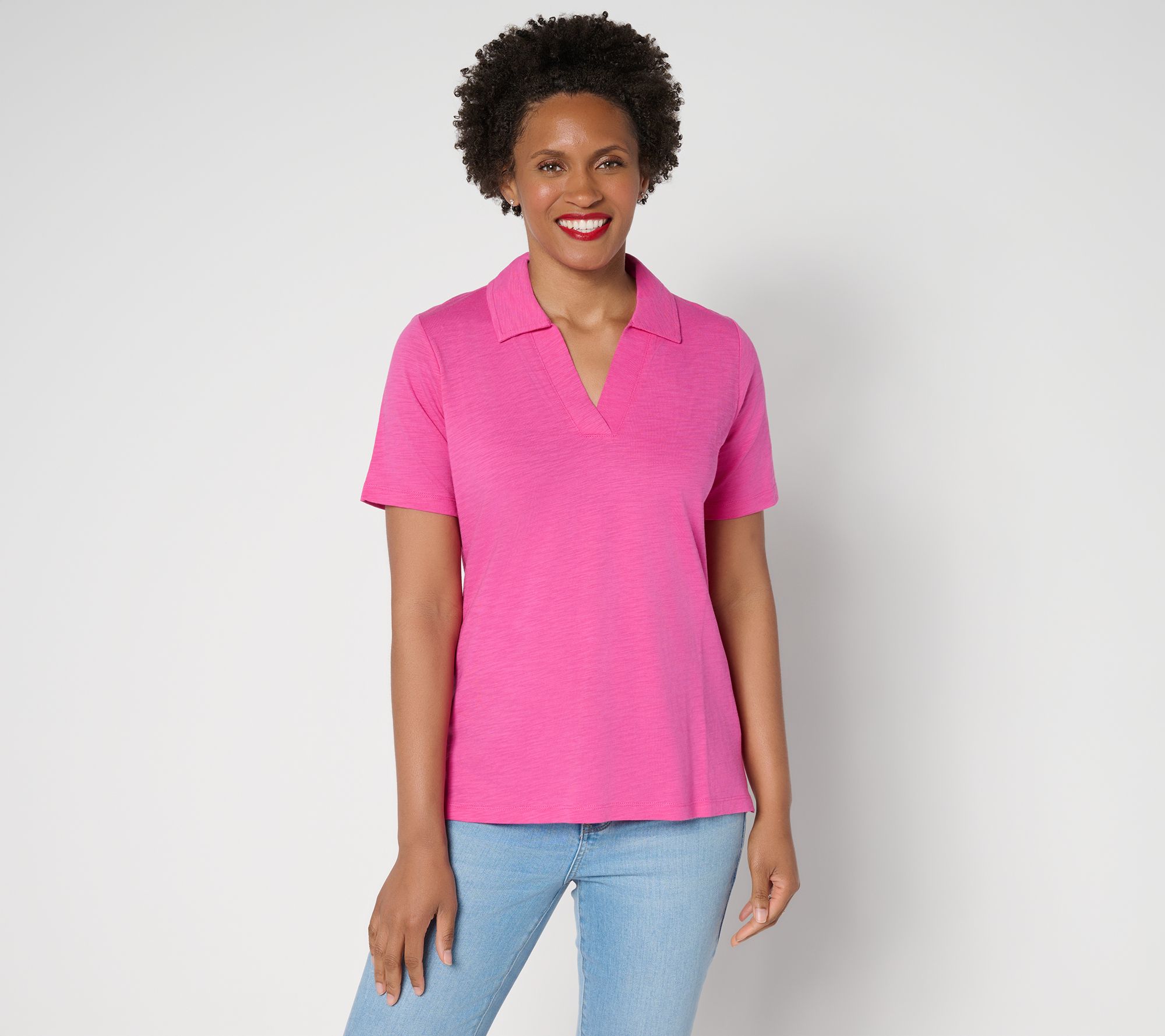 Belle by Kim Gravel Slub Knit Preppy Polo Top