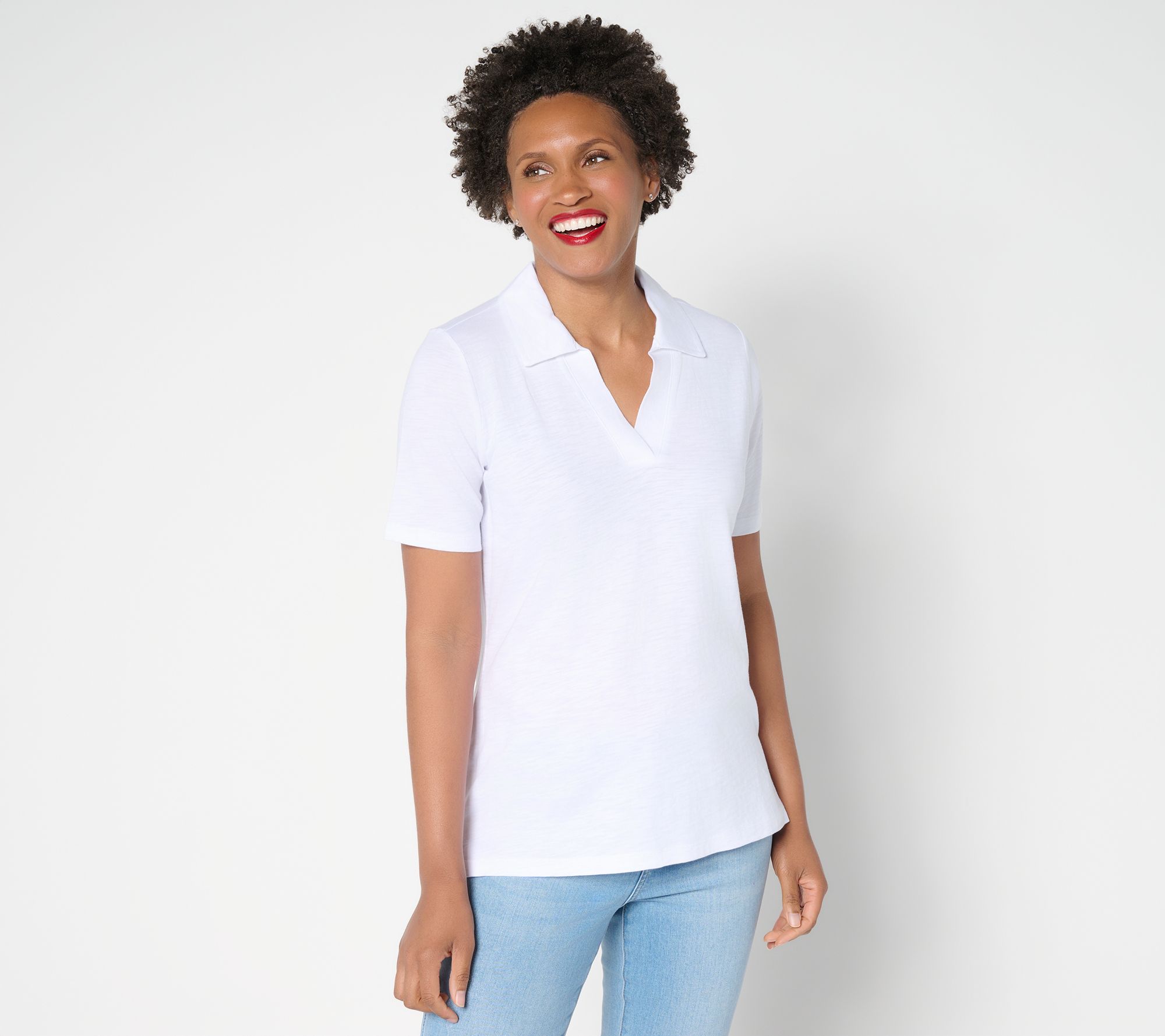 Belle by Kim Gravel Slub Knit Preppy Polo Top