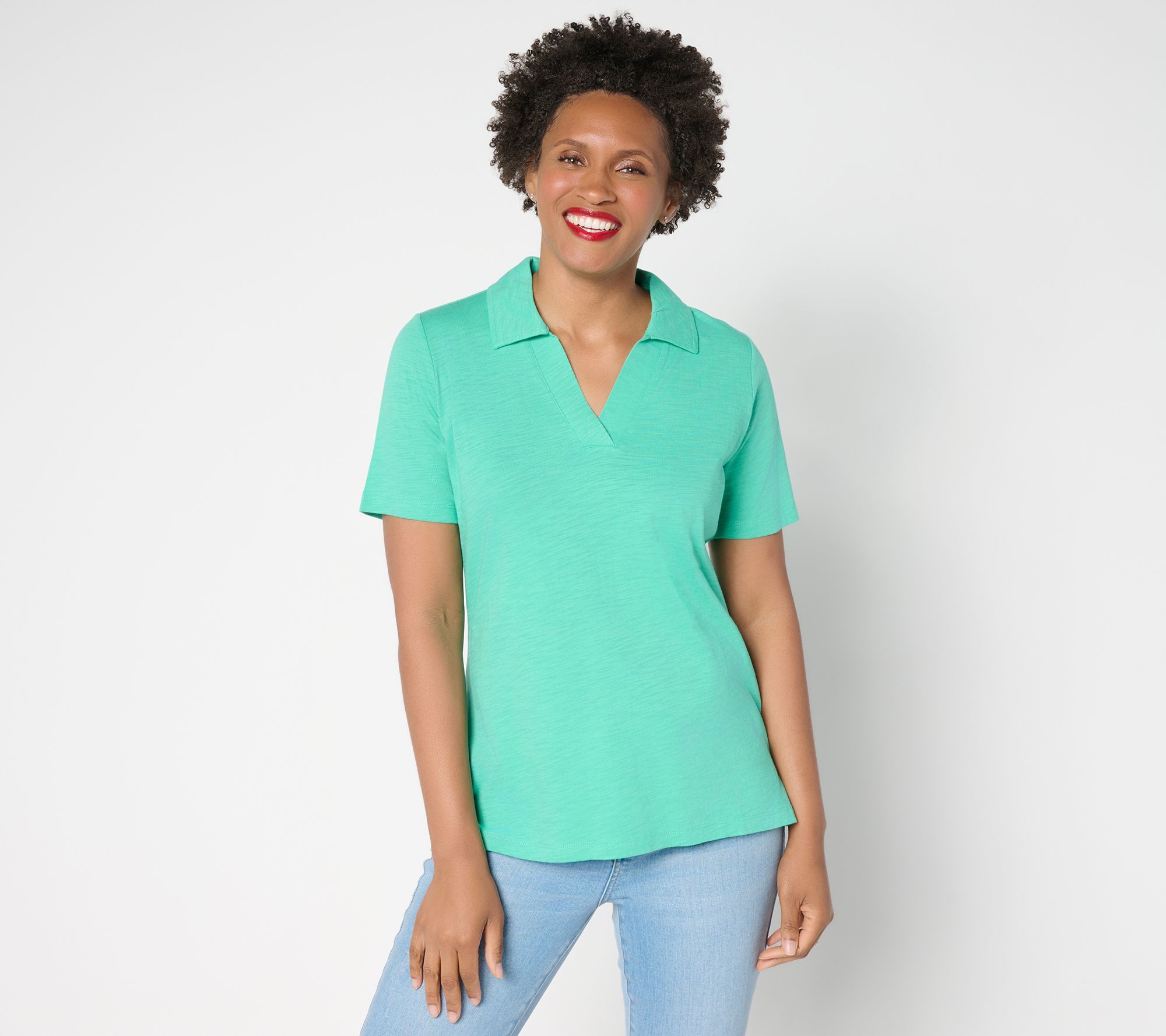 Belle by Kim Gravel Slub Knit Preppy Polo Top