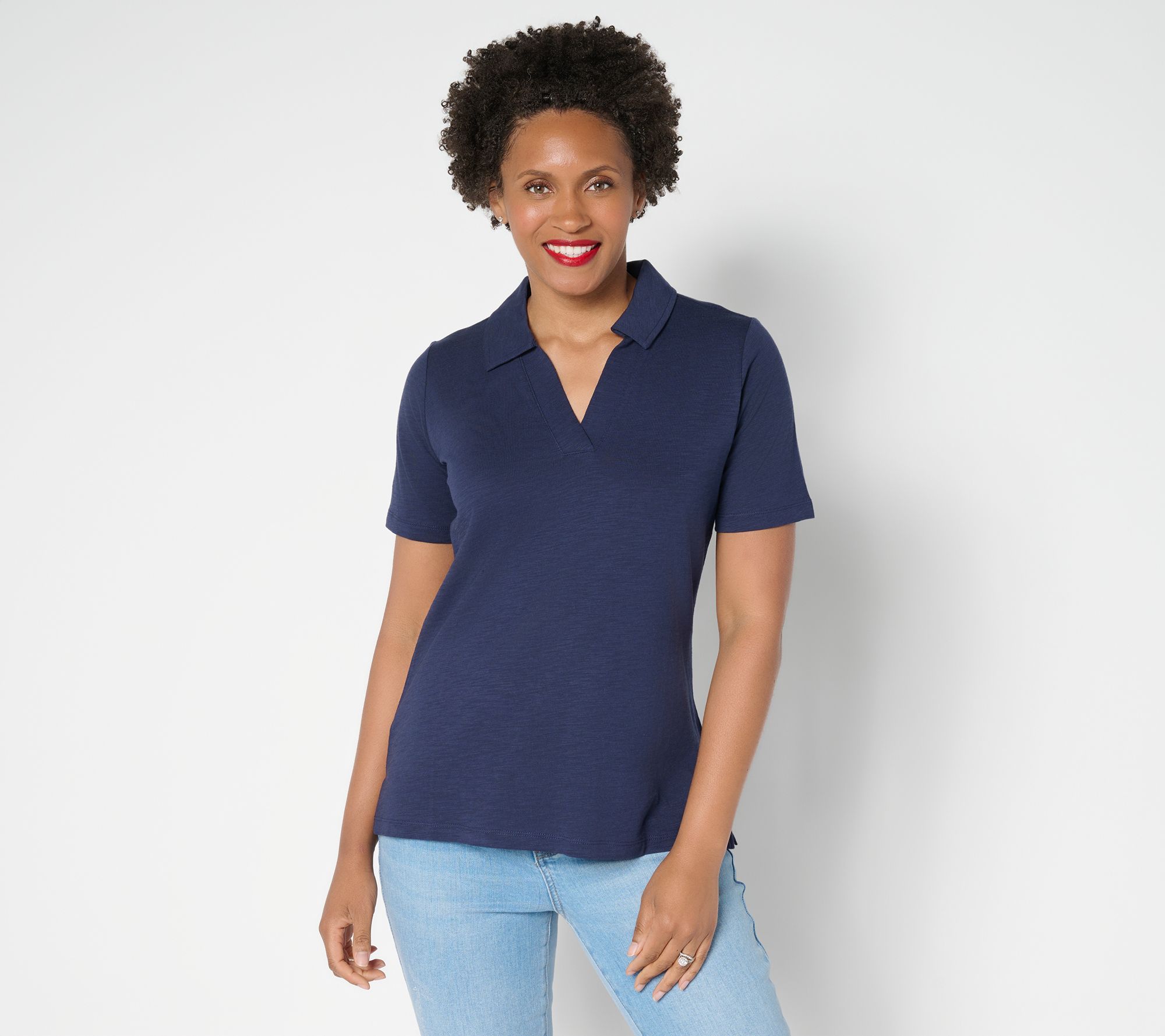 Belle by Kim Gravel Slub Knit Preppy Polo Top