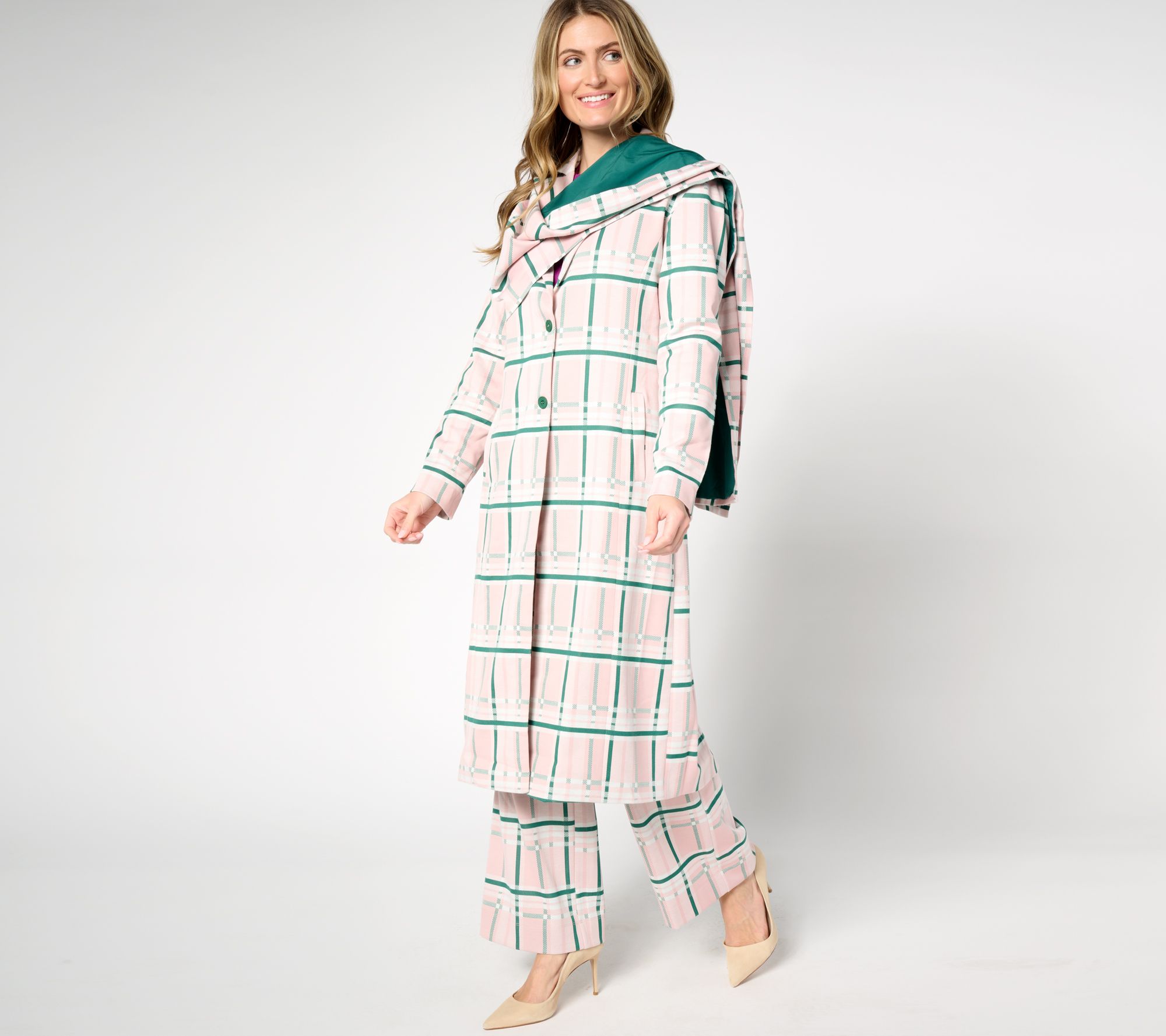 "As Is" by Stacy London Knit Jacquard Topcoat with Built in Scarf