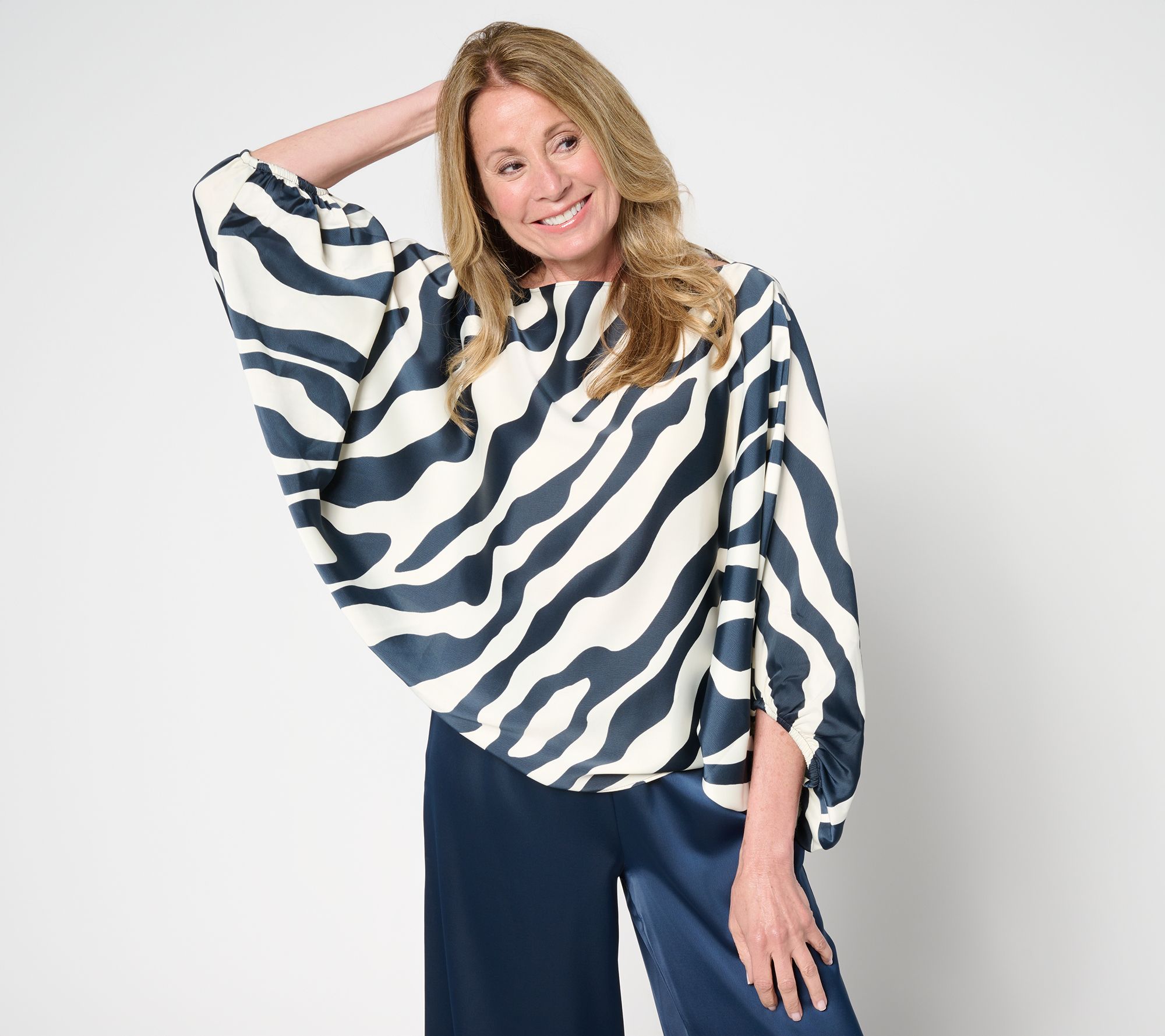 Carla Rockmore Collection Dolman Sleeve Boatneck Satin Blouse