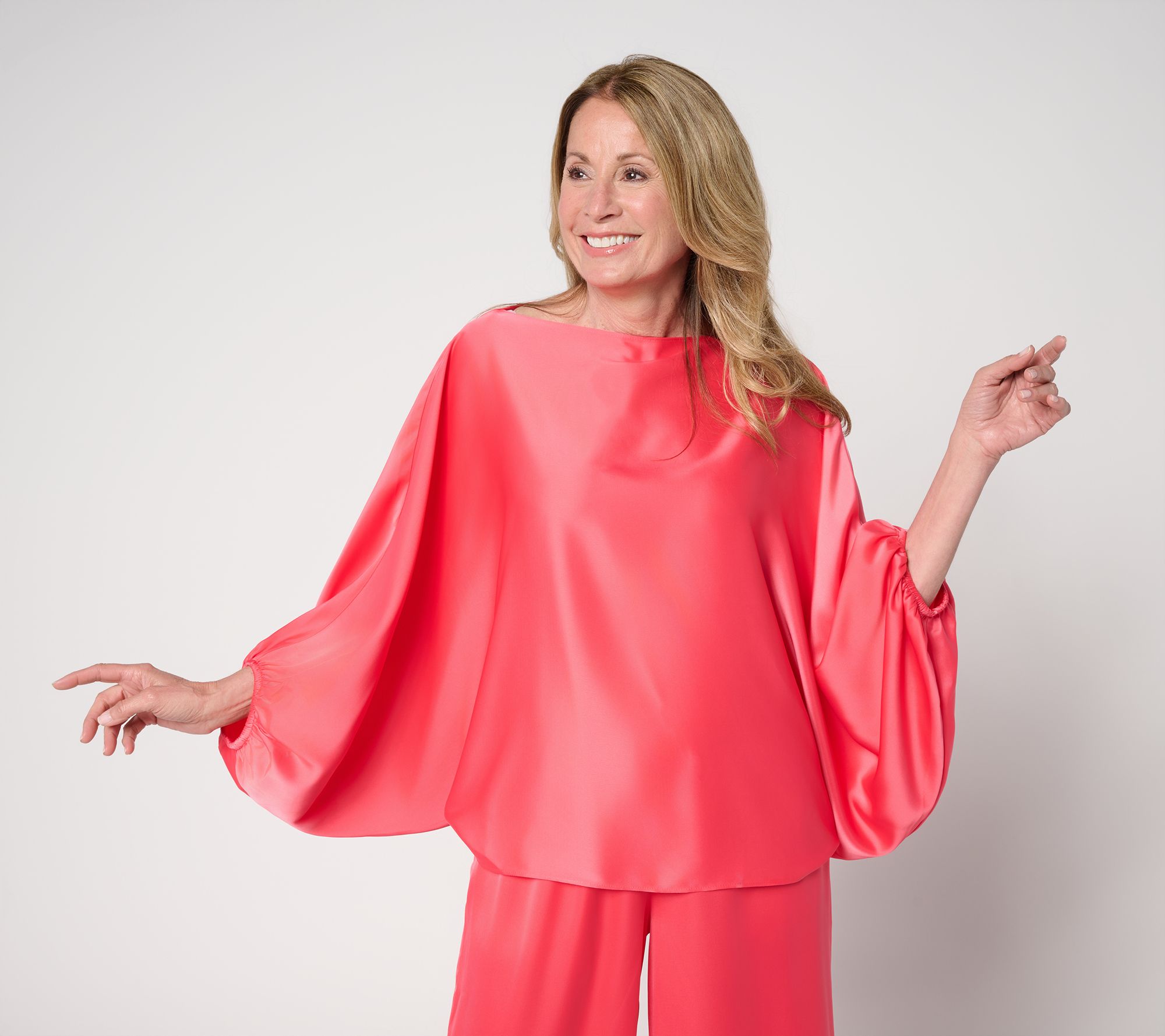 Carla Rockmore Collection Dolman Sleeve Boatneck Satin Blouse