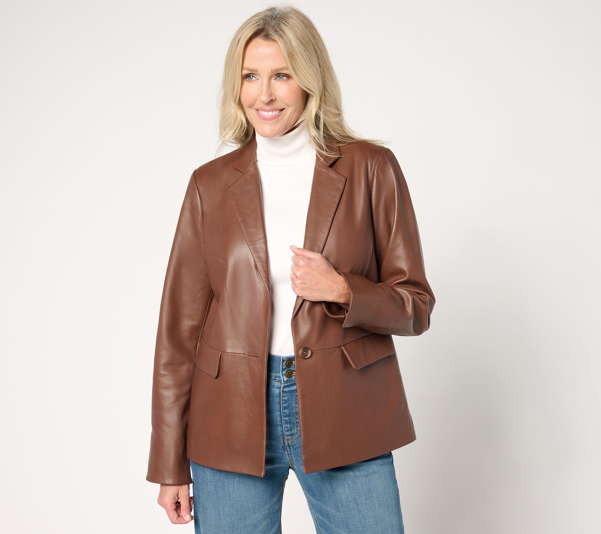 "As Is" Denim & Co. Petite Lamb Leather Blazer