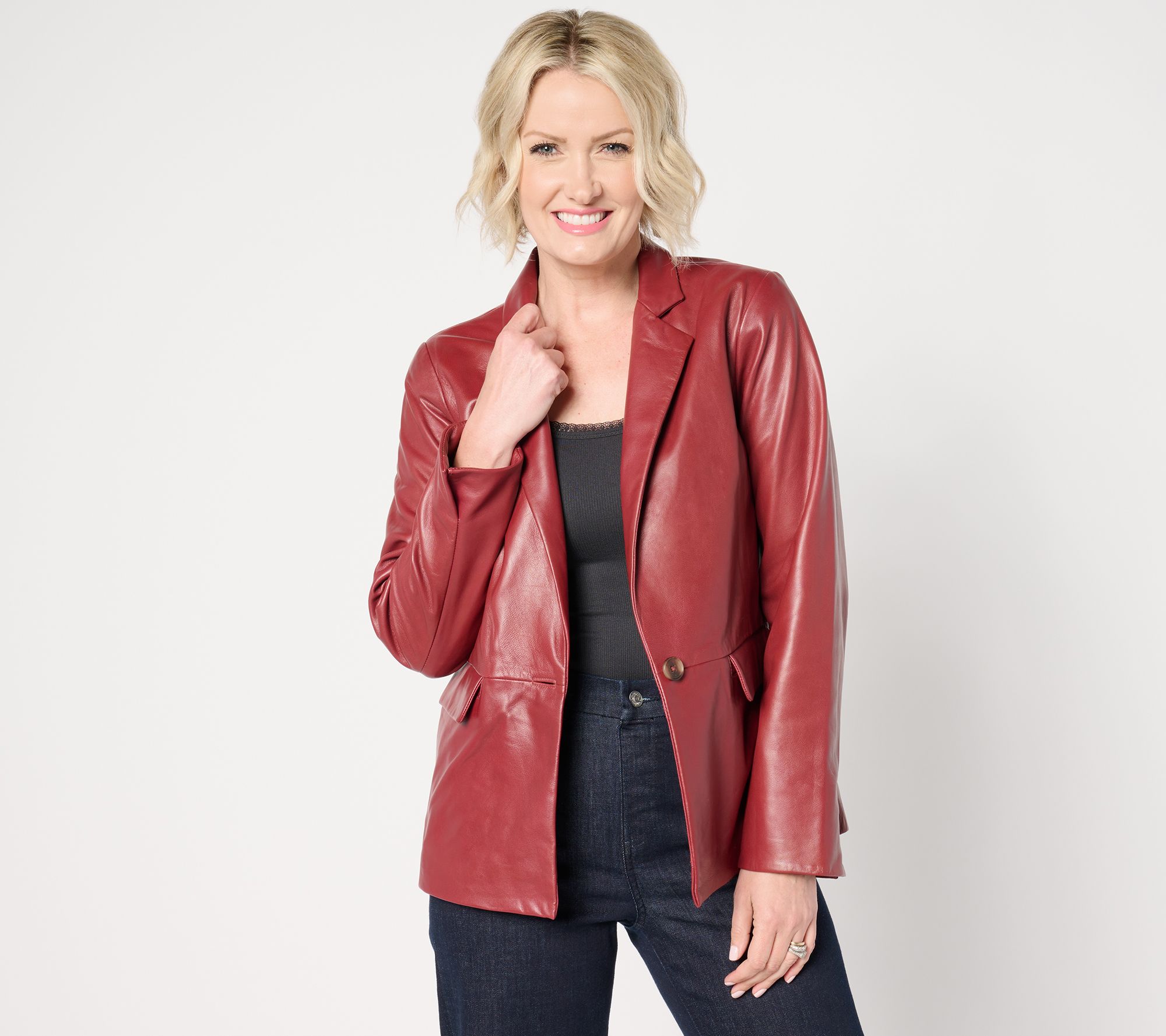 "As Is" Denim & Co. Petite Lamb Leather Blazer