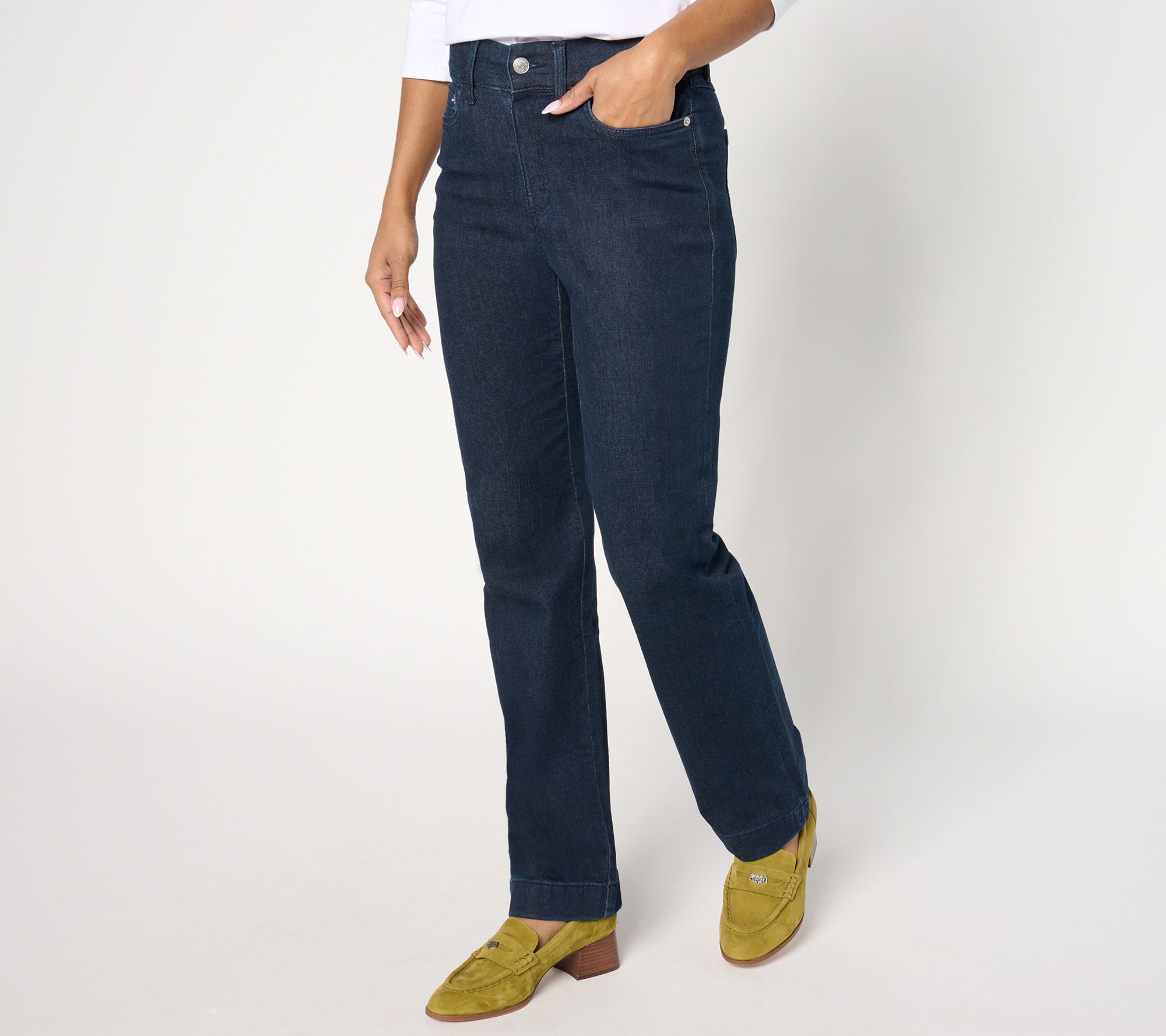 "As Is" Denim & Co. Petite Indigo Cozy Touch Relaxed Straight Jean