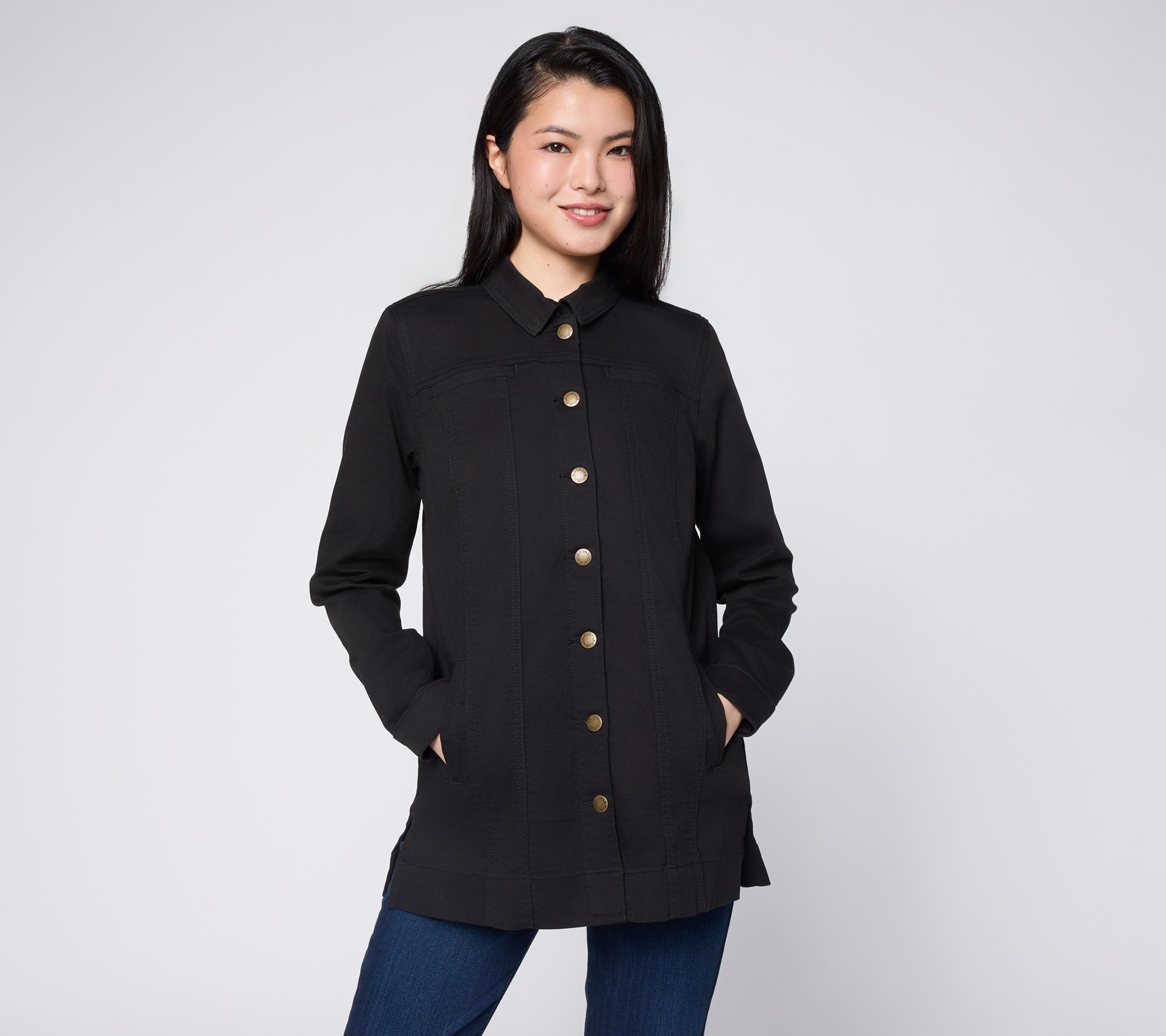 Belle Boho by Kim Gravel Petite  Stretch Denim Long Ranch Jacket
