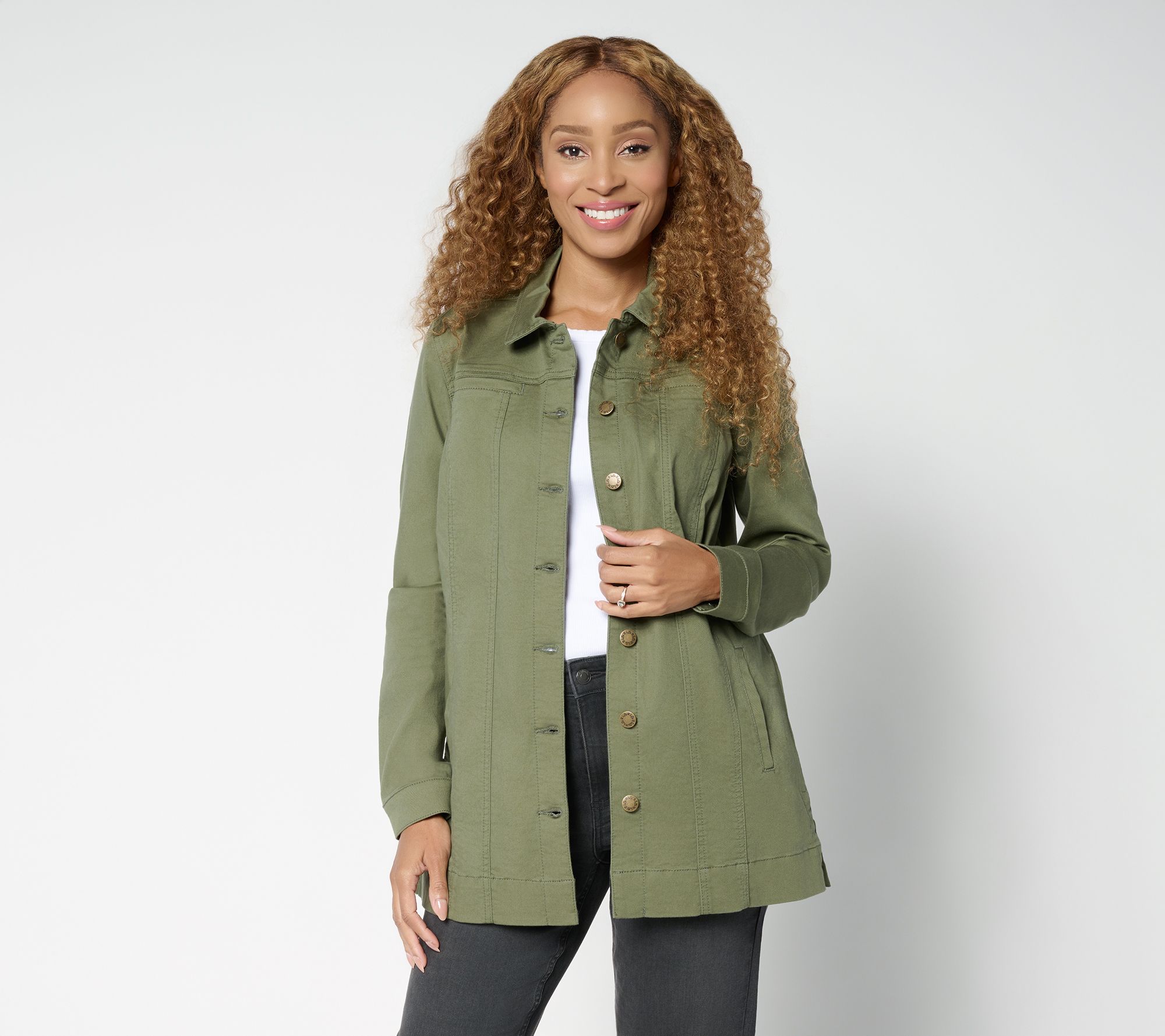 Belle Boho by Kim Gravel Petite  Stretch Denim Long Ranch Jacket