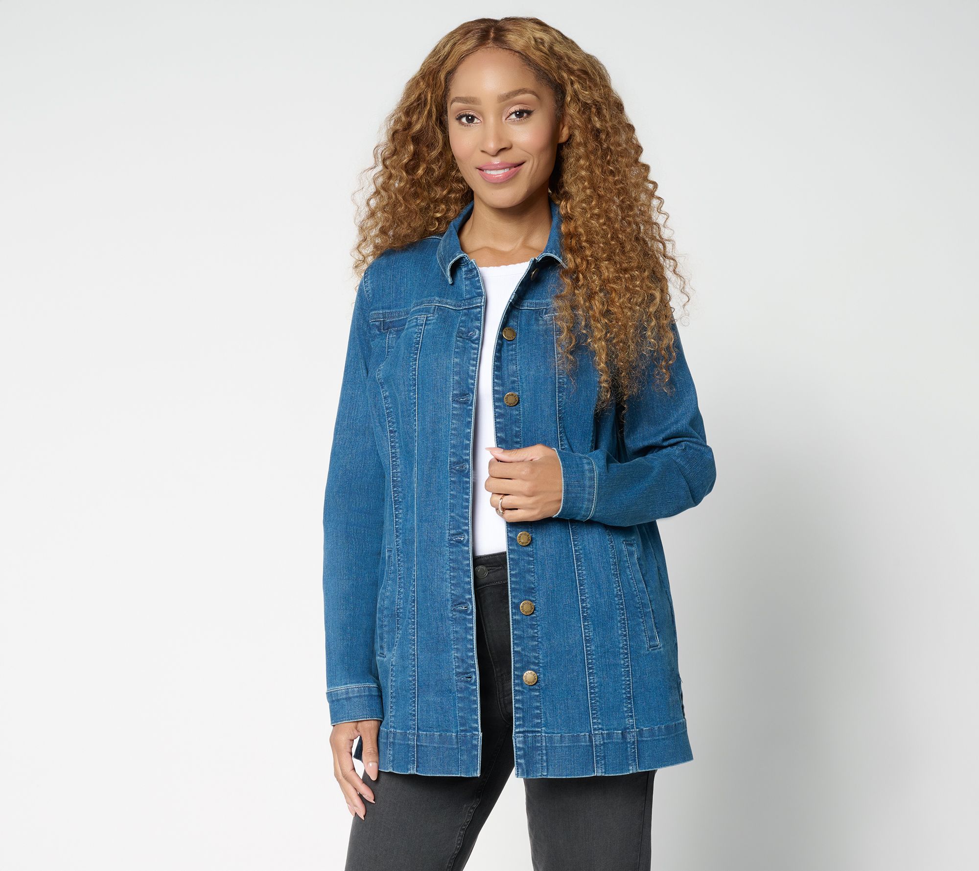 Belle Boho by Kim Gravel Petite  Stretch Denim Long Ranch Jacket