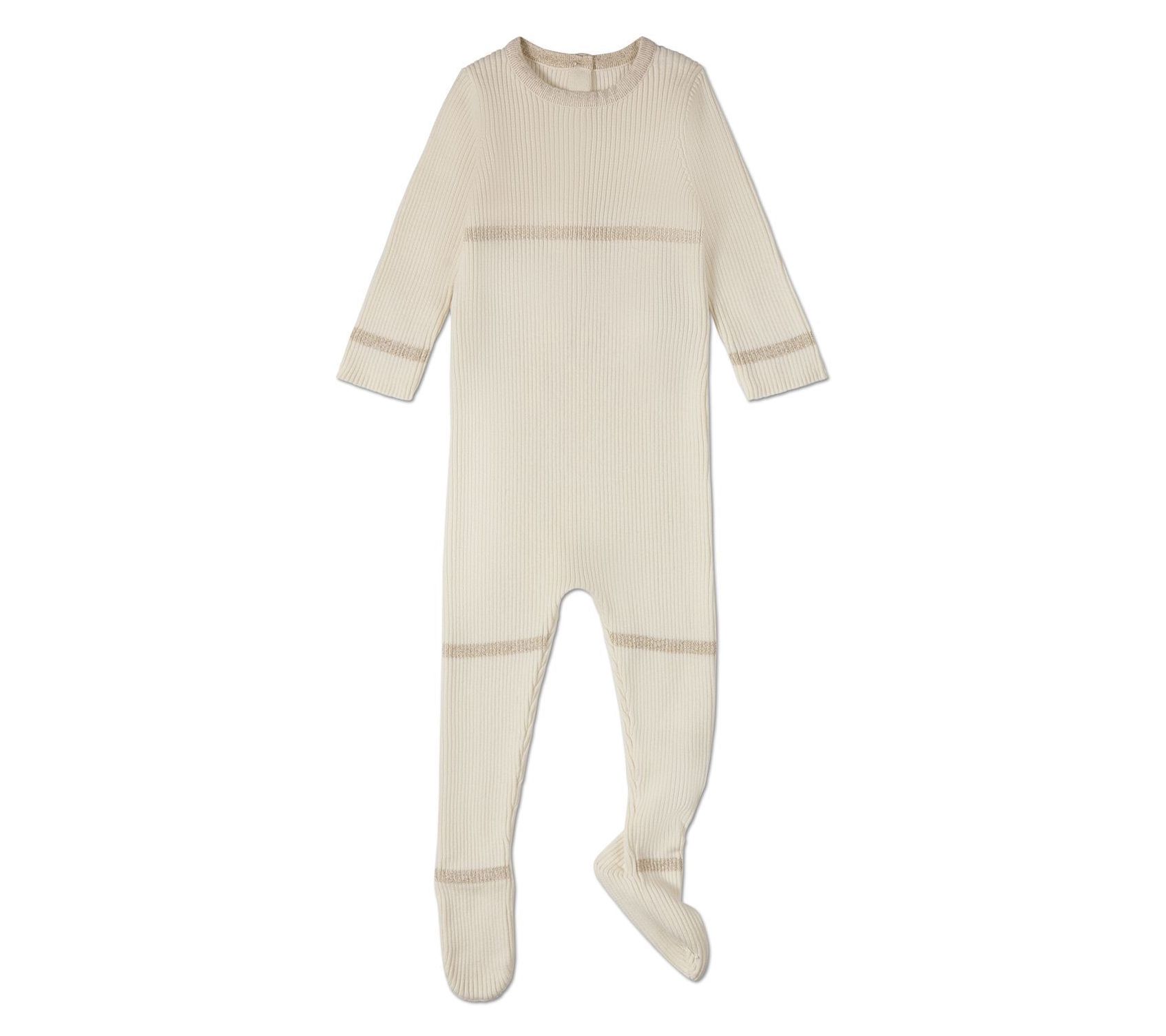 MiniMoi Baby Gold Lurex Trimmed Ribbed Cotton Footie