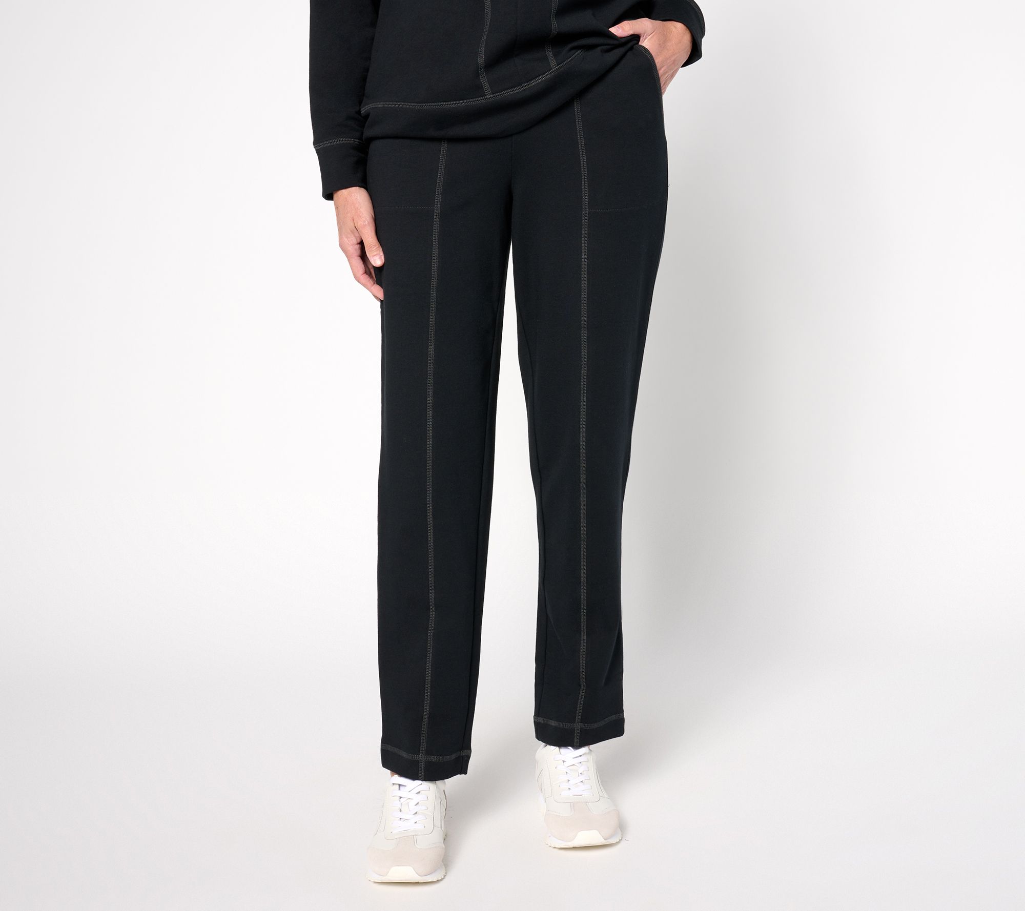 "As Is" Denim & Co. Active Pet French Terry Straight Leg Pant