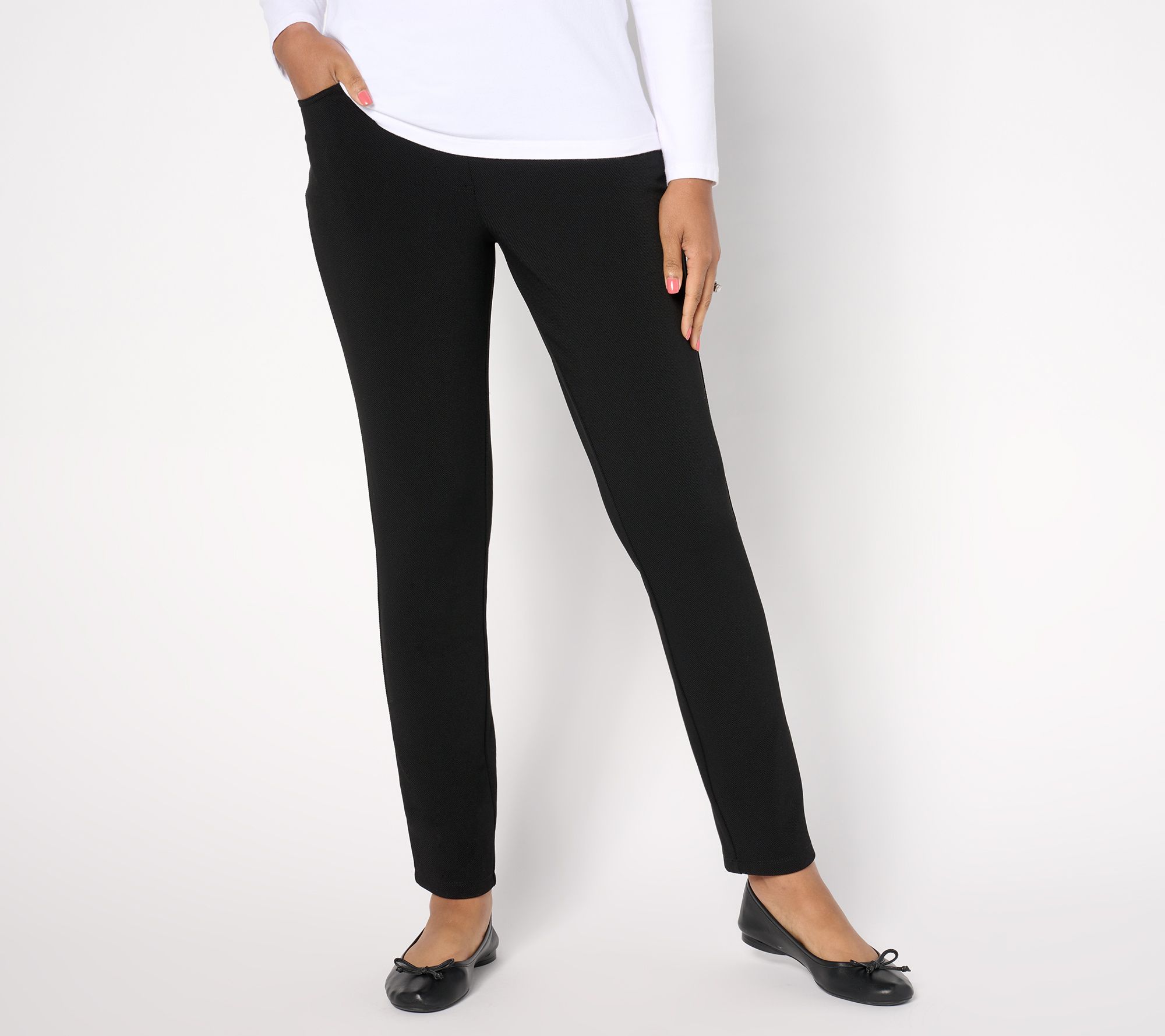 "As Is" Susan Graver Petite Weekend Cavalry Twill Knit Slim Pants