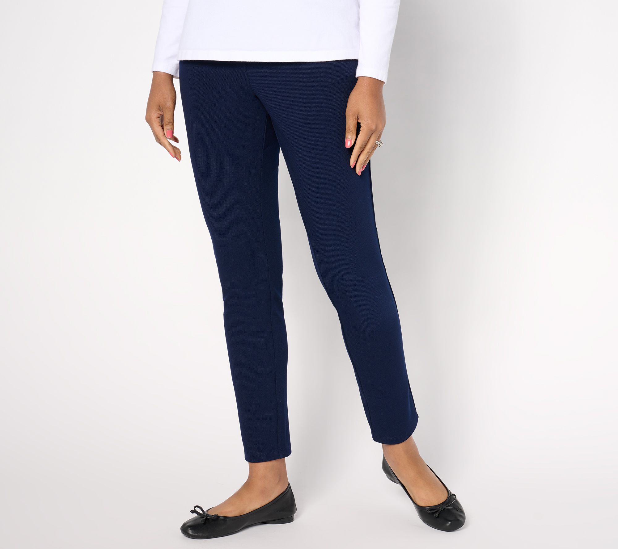 "As Is" Susan Graver Petite Weekend Cavalry Twill Knit Slim Pants