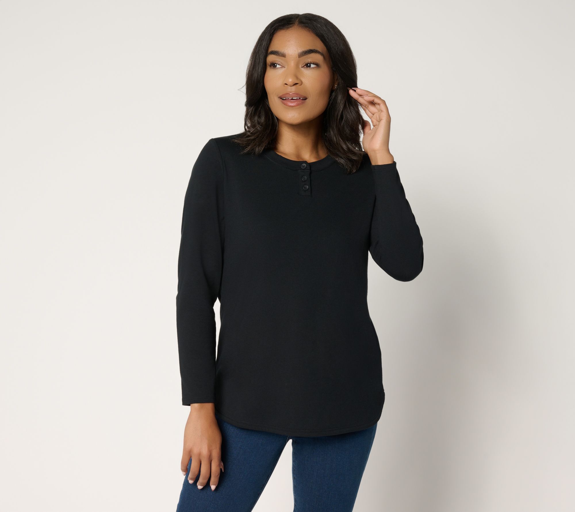 Denim & Co. Essentials Regular Perfect Jersey Henley Tunic