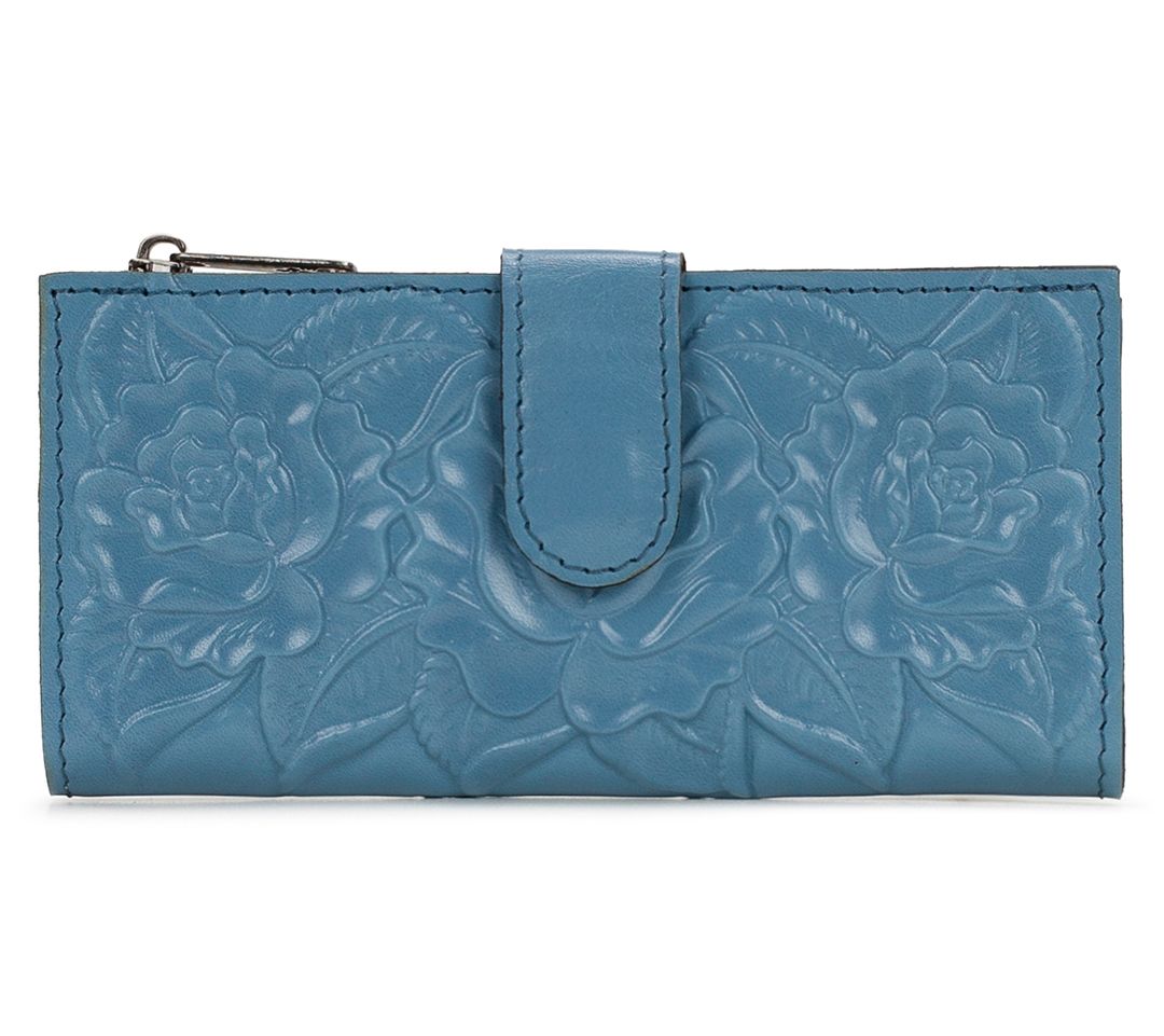 Patricia Nash Nazari Rose Tooled Leather Walletin Blue Fog