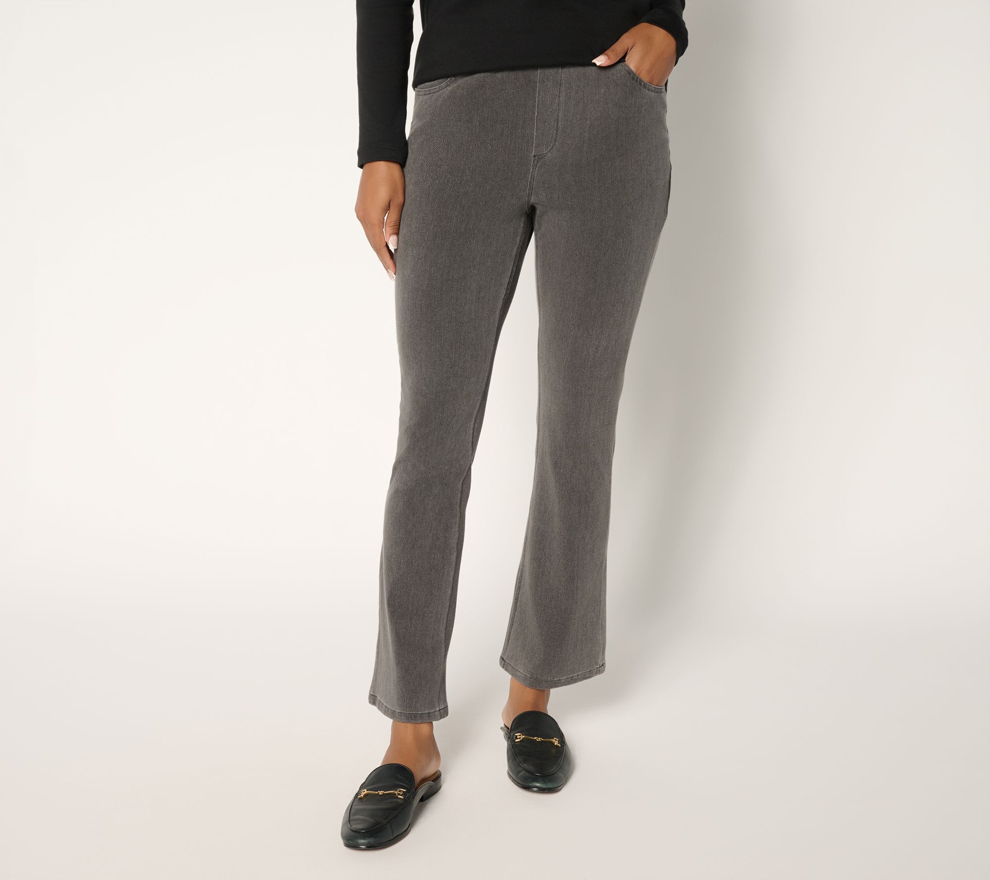 Susan Graver Regular Cool Touch Denim Boot-Cut Pants - Black