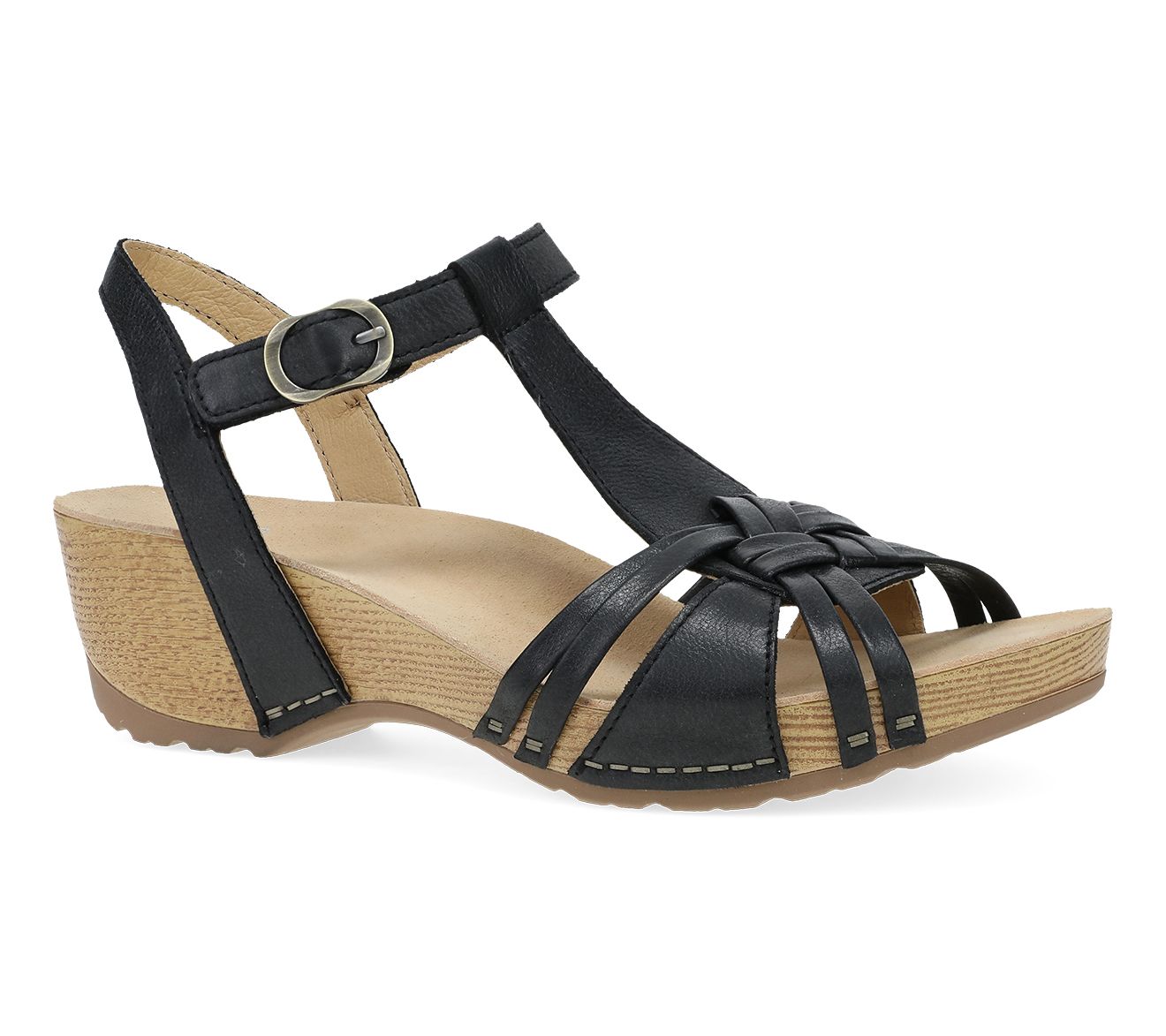 Dansko Tia Black Milled Burnished Leather Sandal