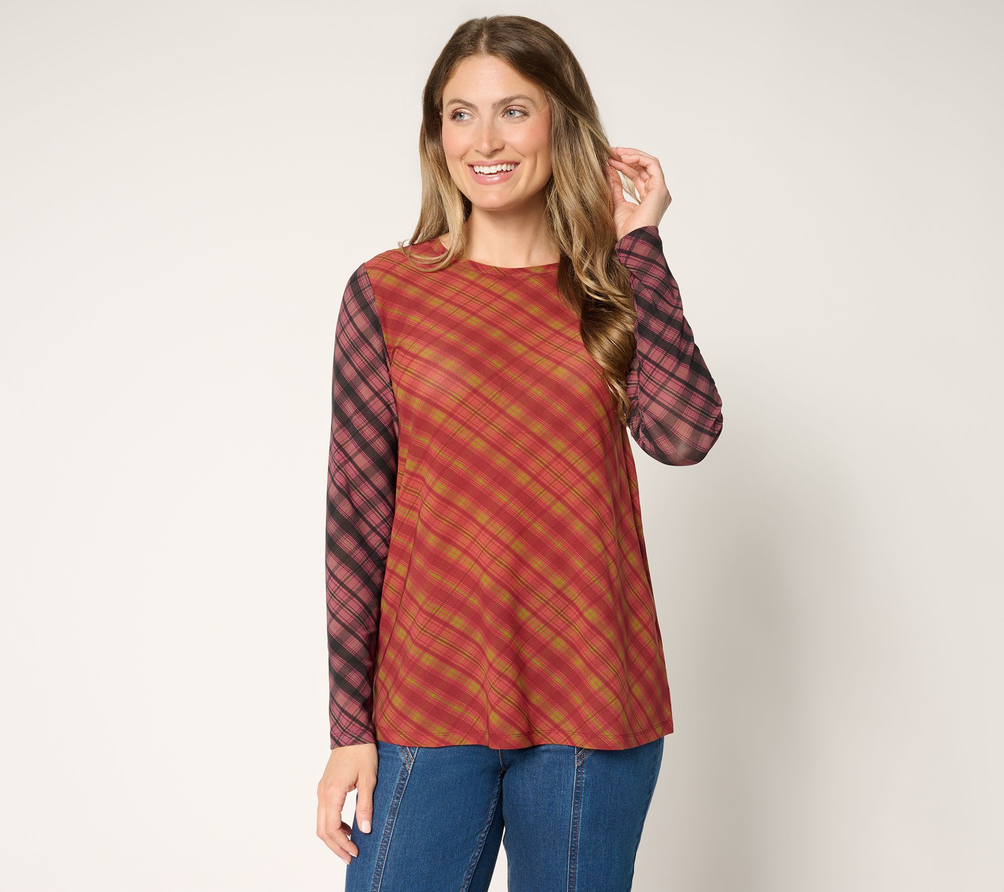 LOGO Layers by Lori Goldstein Long Sleeve Printed Mesh Top