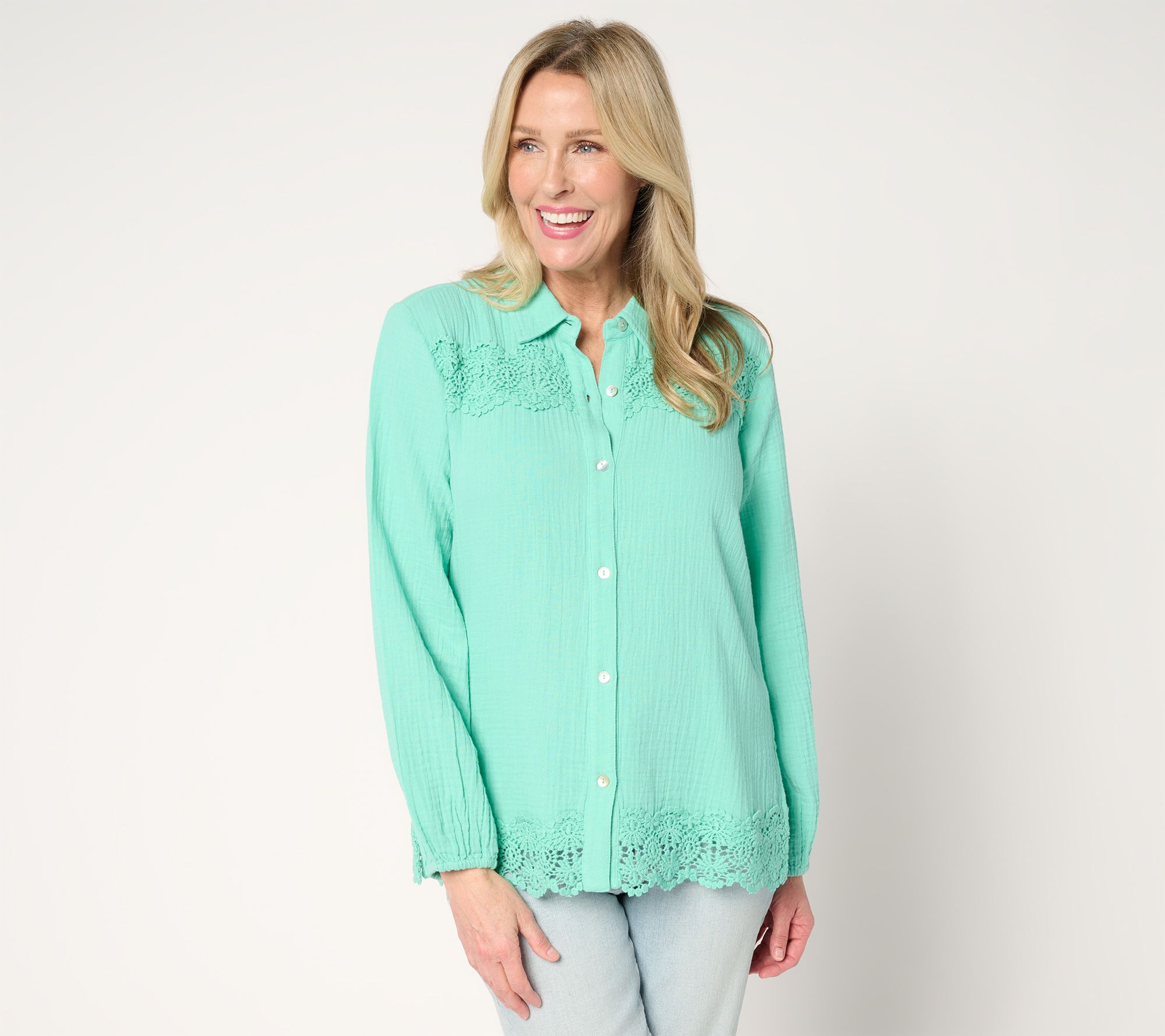 "As Is" Susan Graver PURE Regular Cotton Gauze Tunic w/ Lace