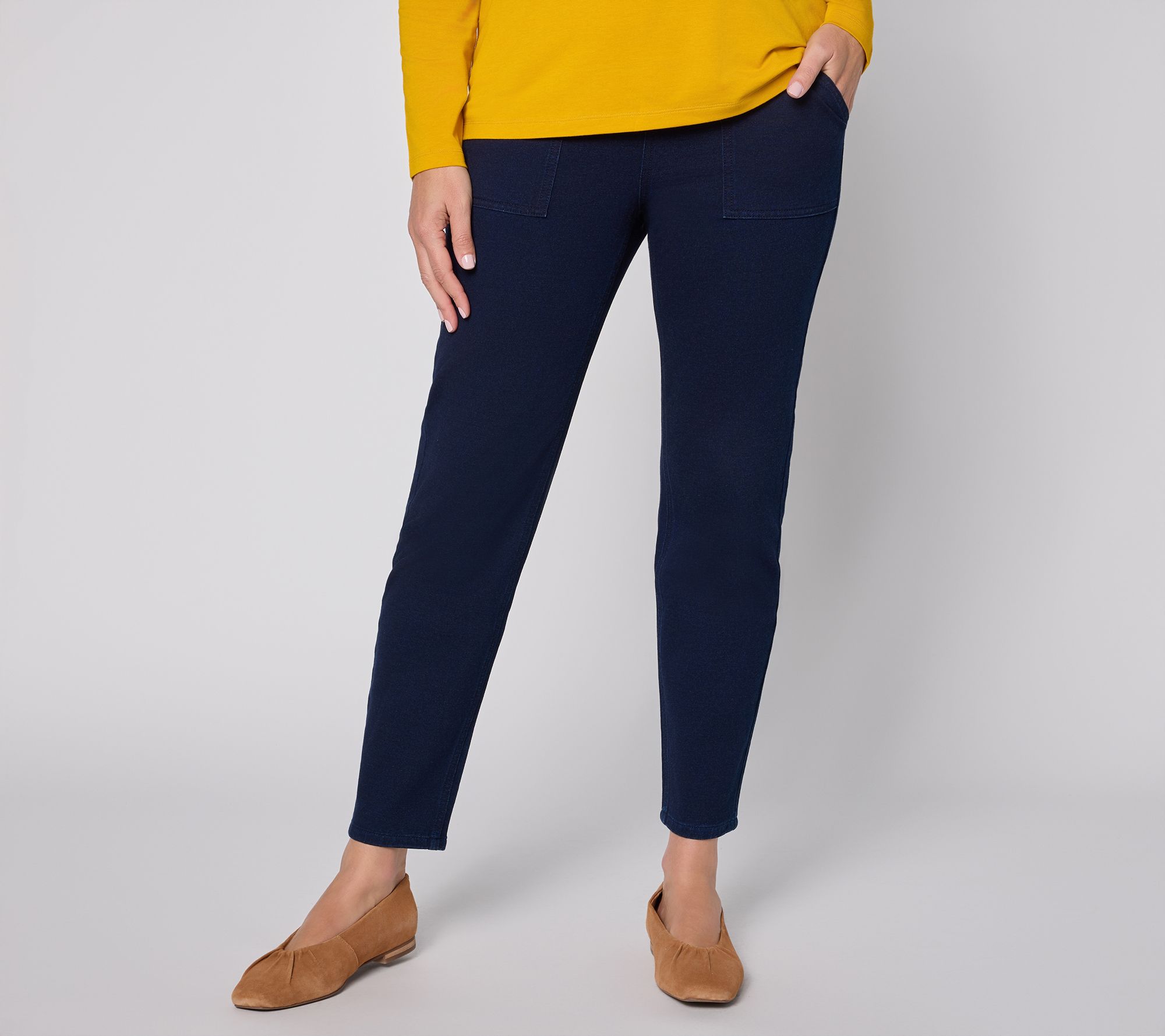 Denim & Co. Petite Knit Denim Straight Leg Ankle Jeans