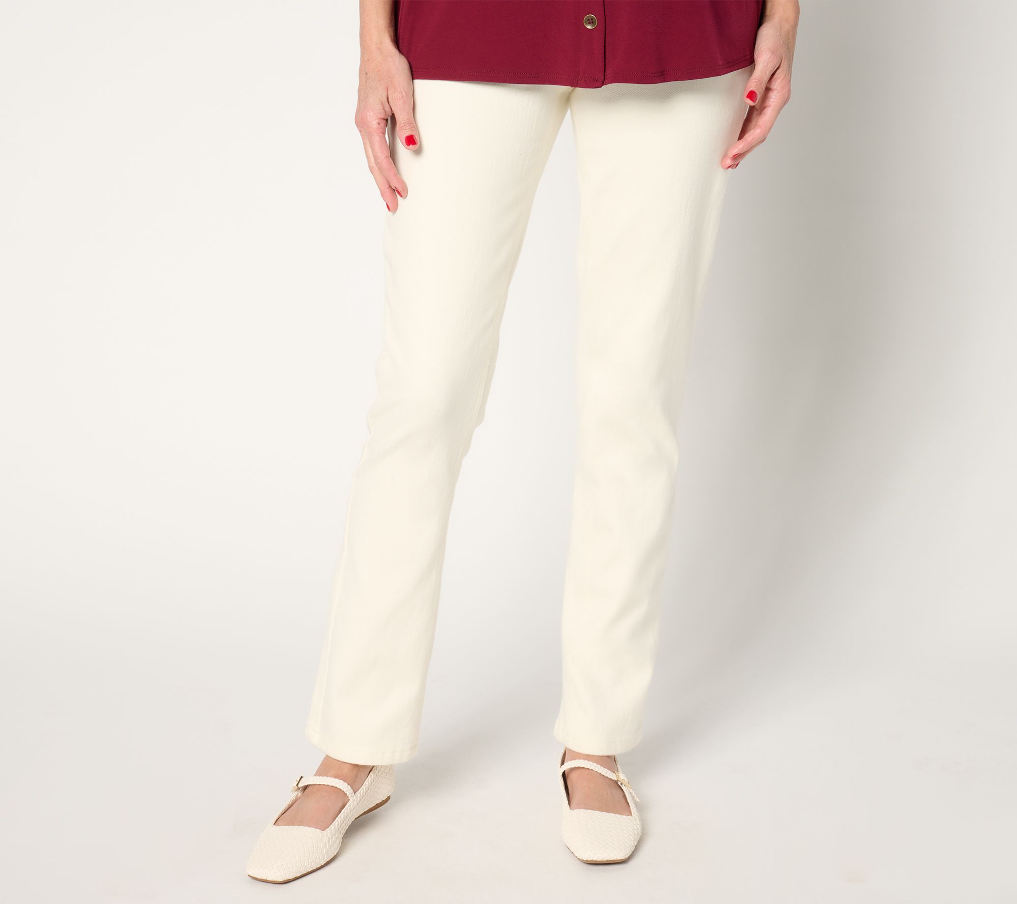 "As Is" Isaac Mizrahi Live! Tall Knit Denim Straight Leg Pull On Jeans
