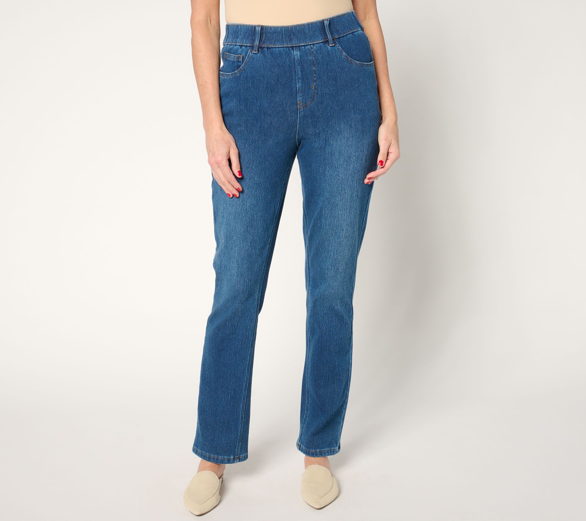 "As Is" Isaac Mizrahi Live! Tall Knit Denim Straight Leg Pull On Jeans