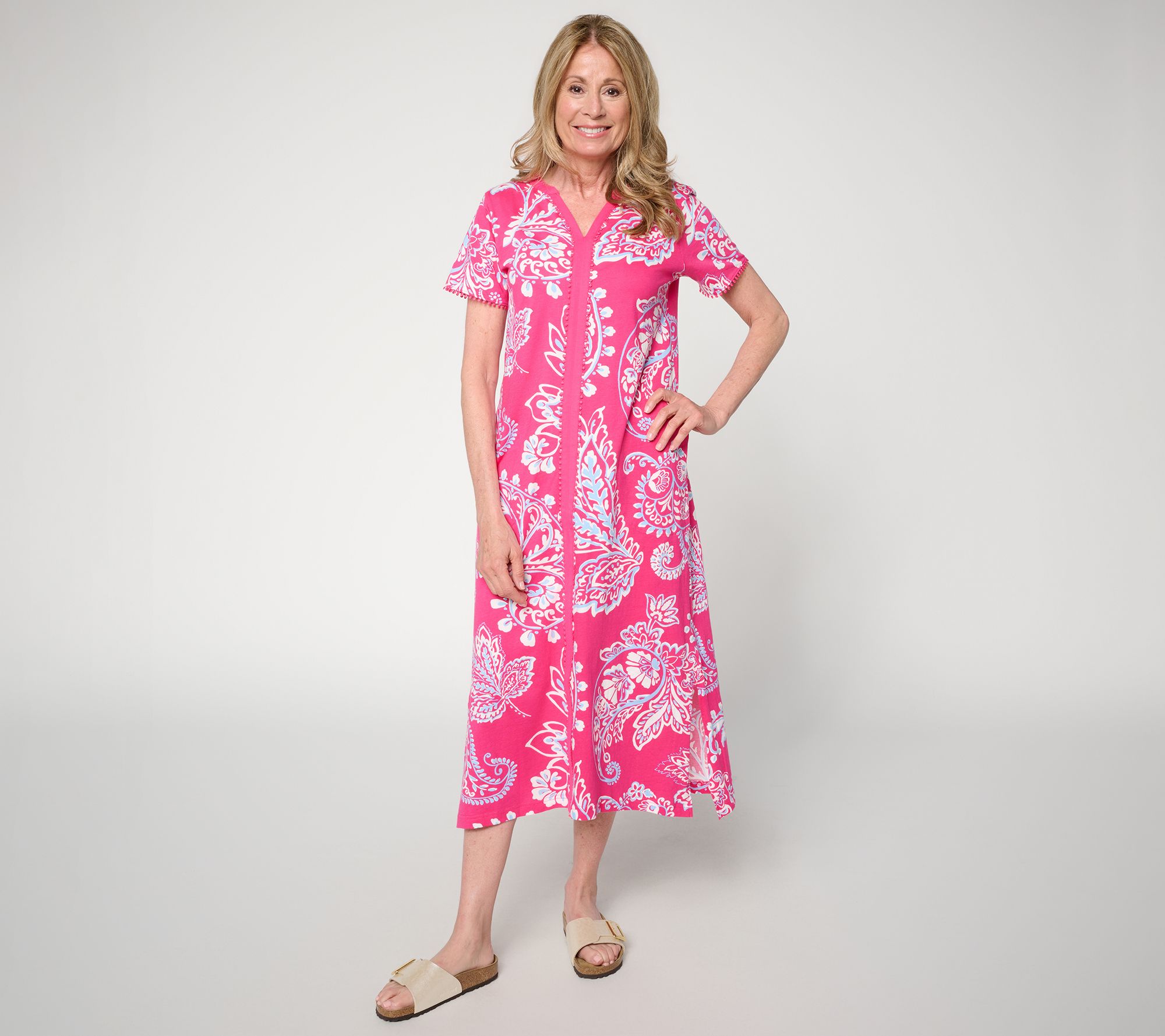 Carole Hochman Crochet Dot Trim Maxi Dress